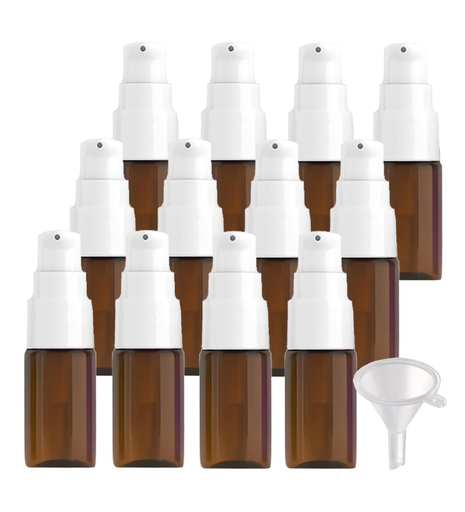 ZEOABSY 12 Pieces 10 ml Brown Lotion Bottles with WhiteÂ Pump 10ml Empty PET Plastic Lotion Pump Bottle Cosmetic Gel Travel Container for Cosmetic Make up Cleaning + 2 x Funnel Brown 10ml - Buy Online on SooperMarket.com