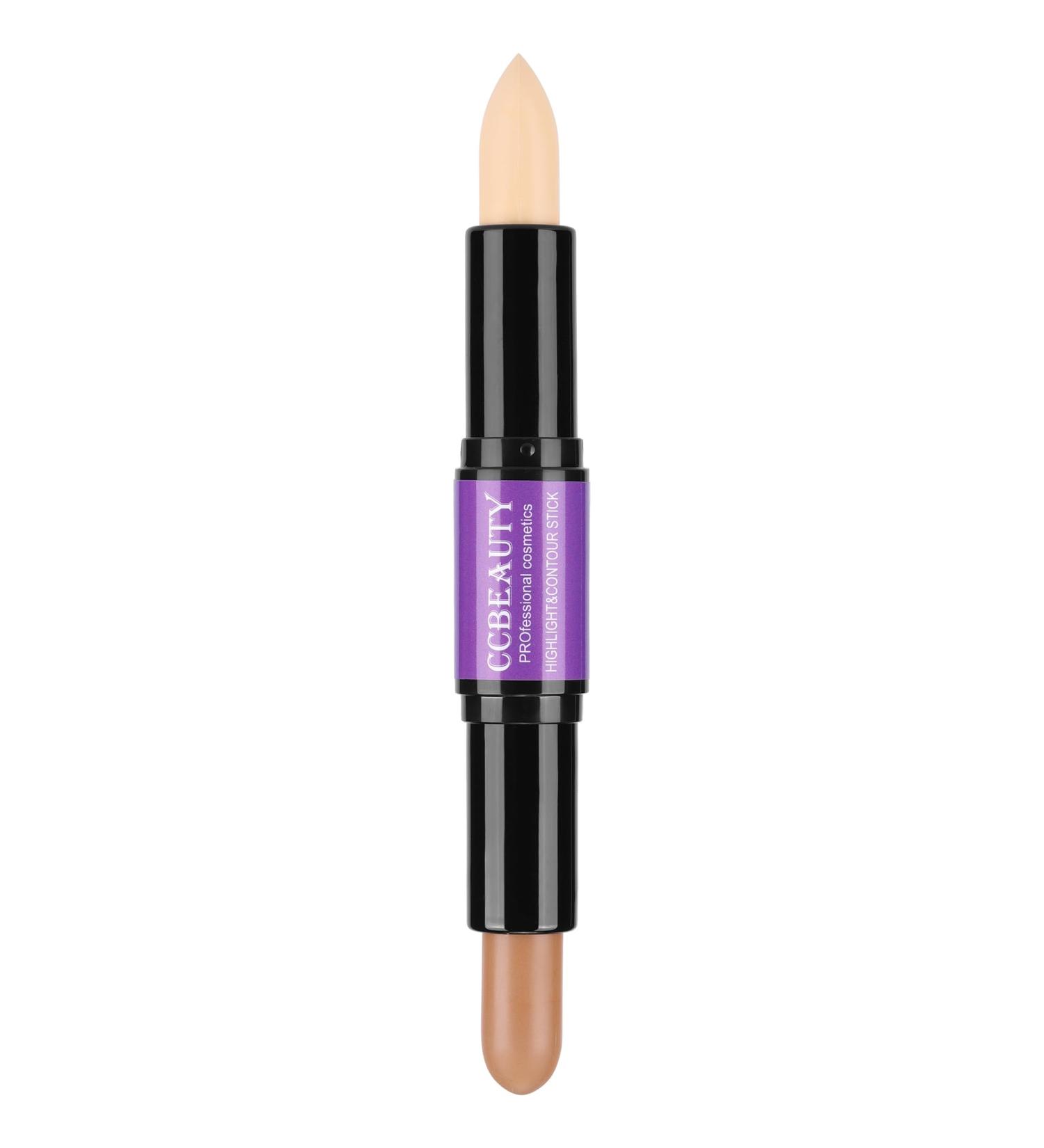 CCbeauty Cream Highlight and Contour Stick - Dual-Ended Contouring Highlighter Stick for Face Shaping - Lightweight Blend, Smooth Colour Corrector and Concealer Stick - Light/Medium Shade - 1 count - Buy Online on SooperMarket.com