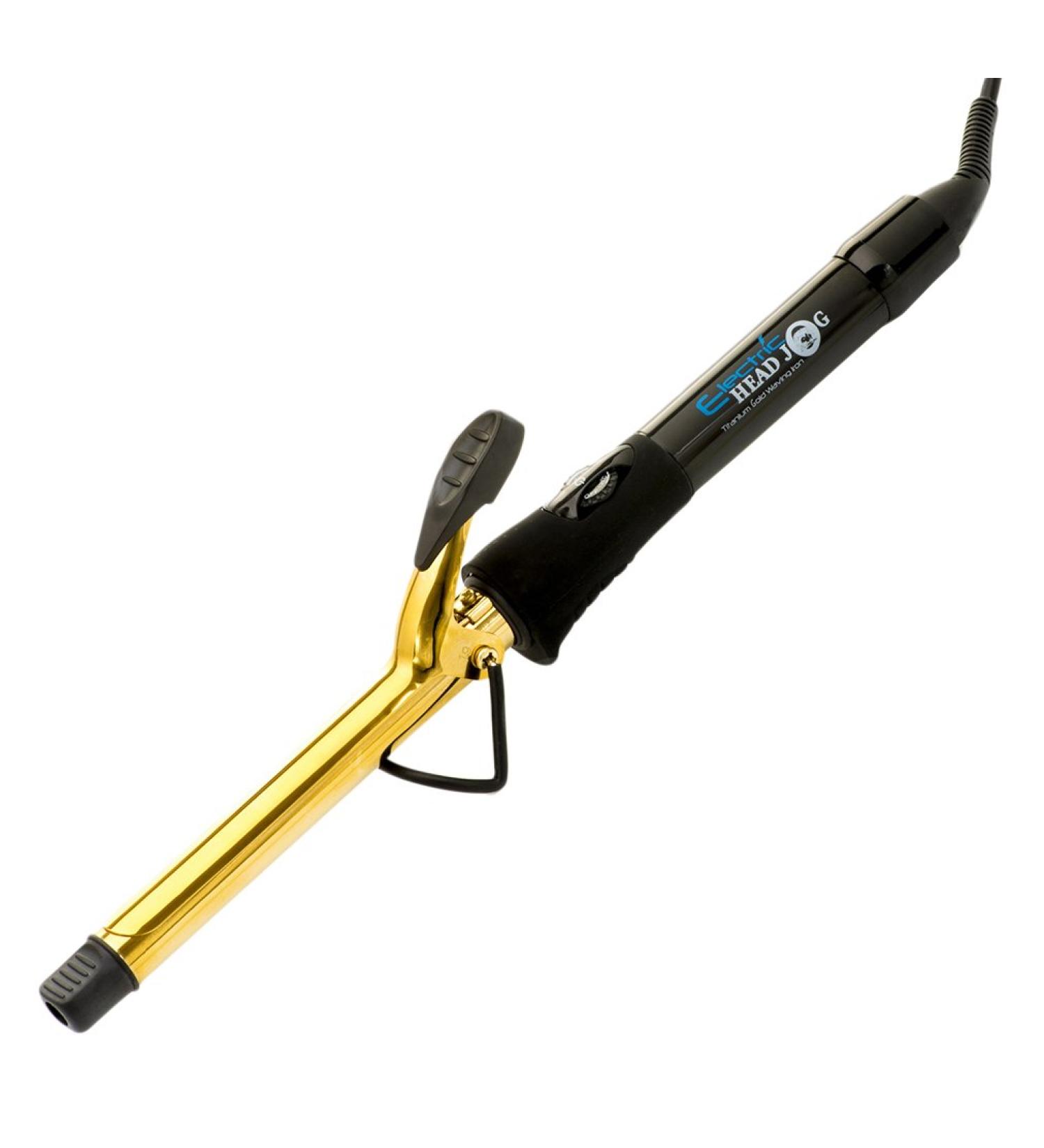Electric Head Jog 19mm Titanium Gold Waving Iron. Hot Curling Wand with Variable Temperature. Ionic Charge Curler for Shine Soft & Healthy Hair. Curl Tongs with Cool Tips for Easy Styling. (19mm)