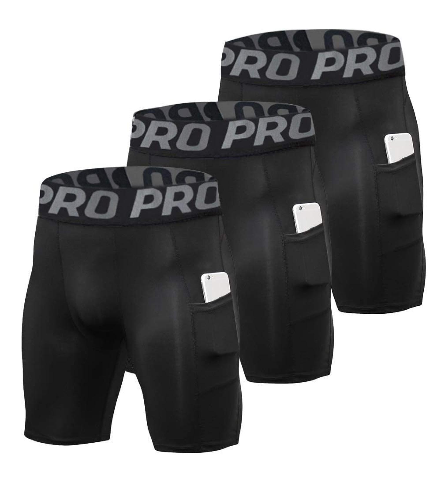 YUSHOW Men's Compression Shorts with Pocket - Quick Dry Spandex Sports Running Underwear - Black, Medium - Buy Online on SooperMarket.com