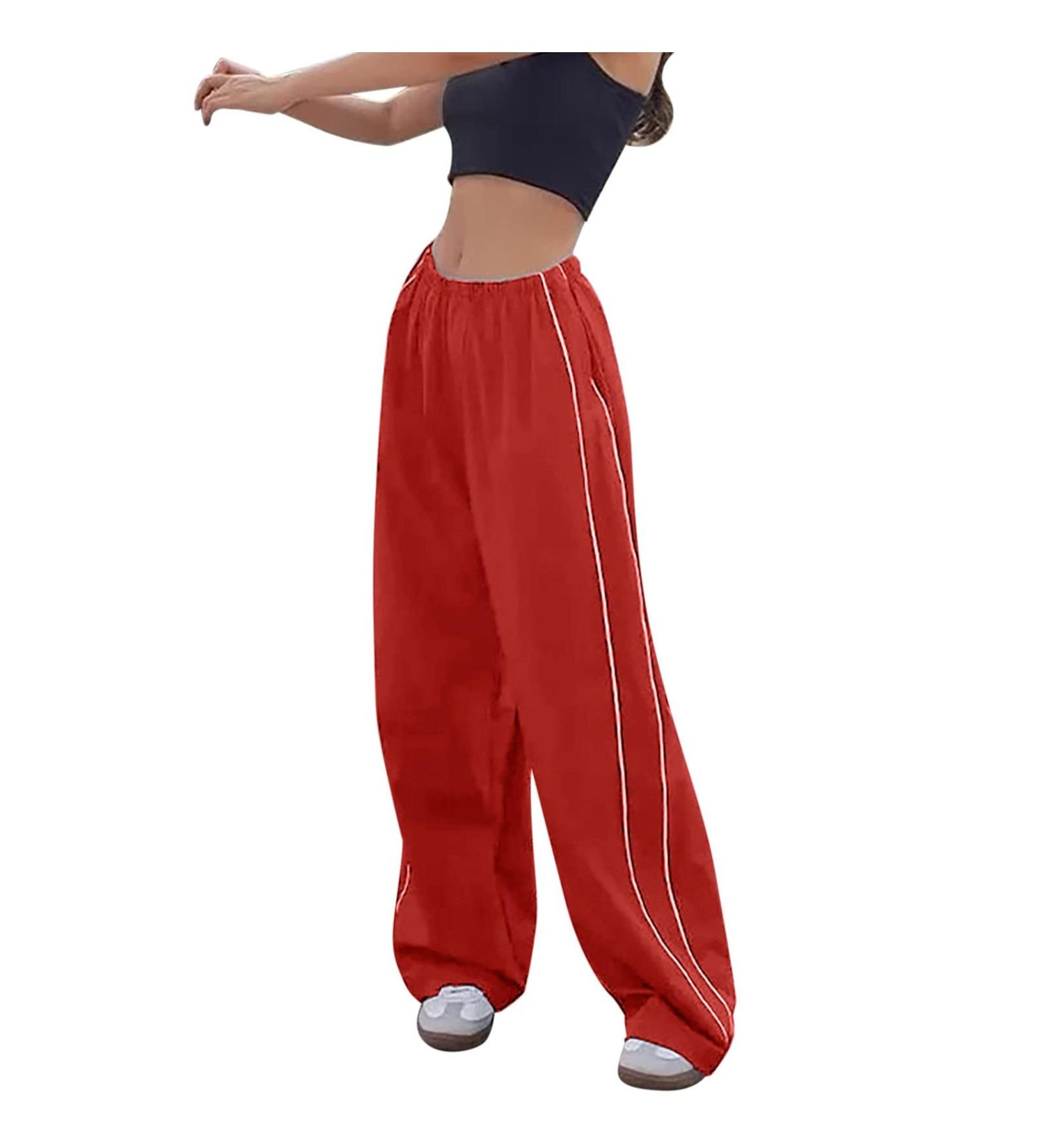 Gufesf Women's Cargo Parachute Pants - Low Waist Y2K Style | AK-F-Red Medium - Buy Online on SooperMarket.com
