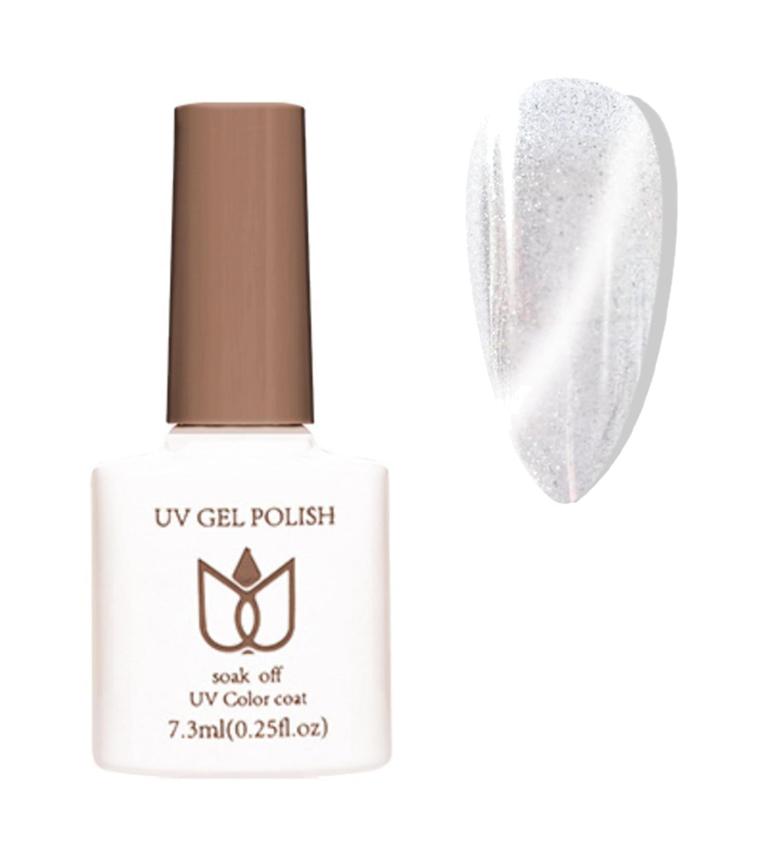 Cat Eye Gel Nail Polish White Silver Glitter Magnetic Gel Nail Varnish Holographic Sparkly Shimmer Crystal French Manicure Soak off UV/LED Lamp Nails Long Lasting Nail Art Manicure Salon DIY at Home - Buy Online on SooperMarket.com