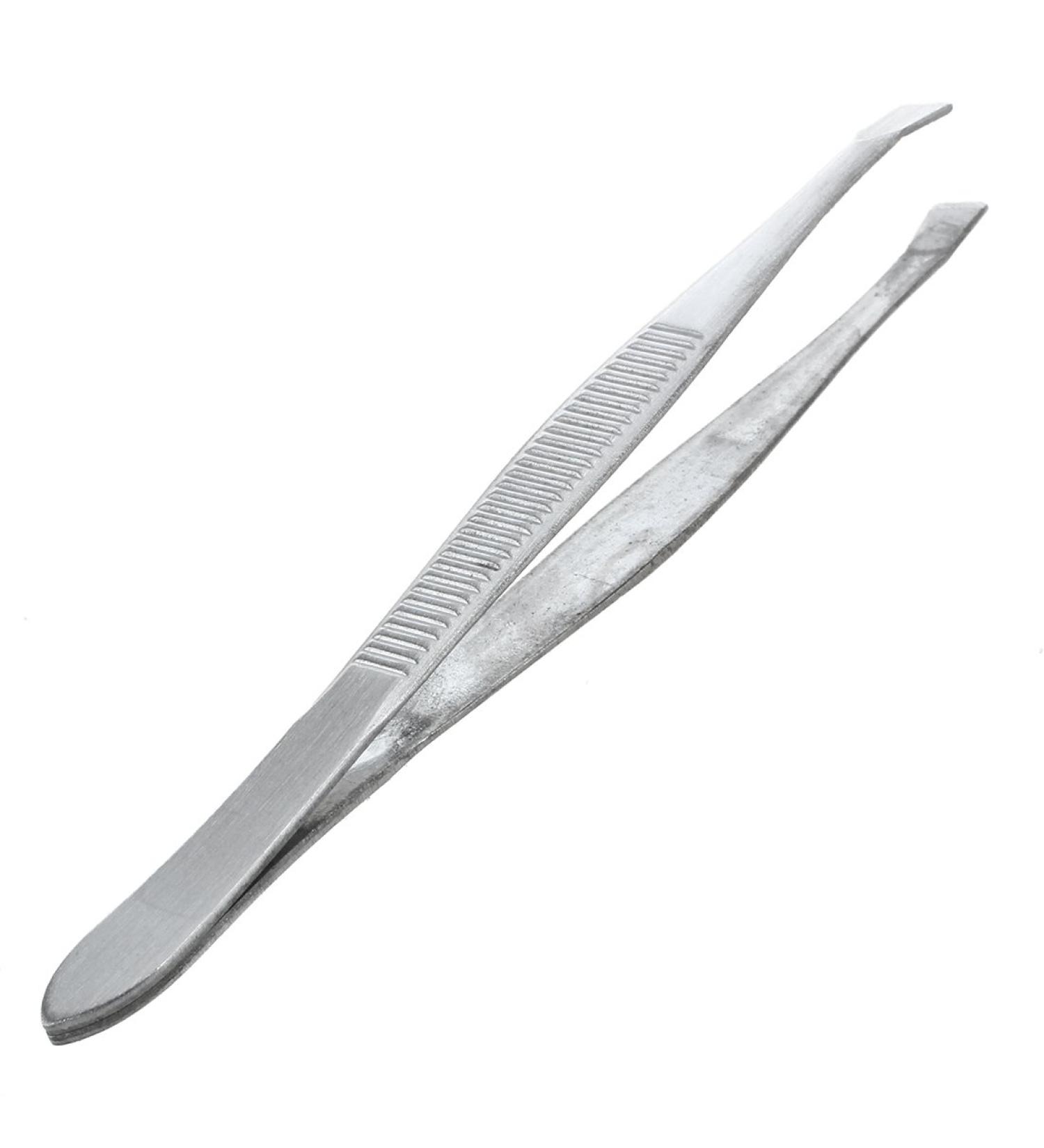 High-Quality Silver Eyebrow Tweezers - 9 cm Carbon Steel Inclined Tip for Precision Hair Removal - Buy Online on SooperMarket.com
