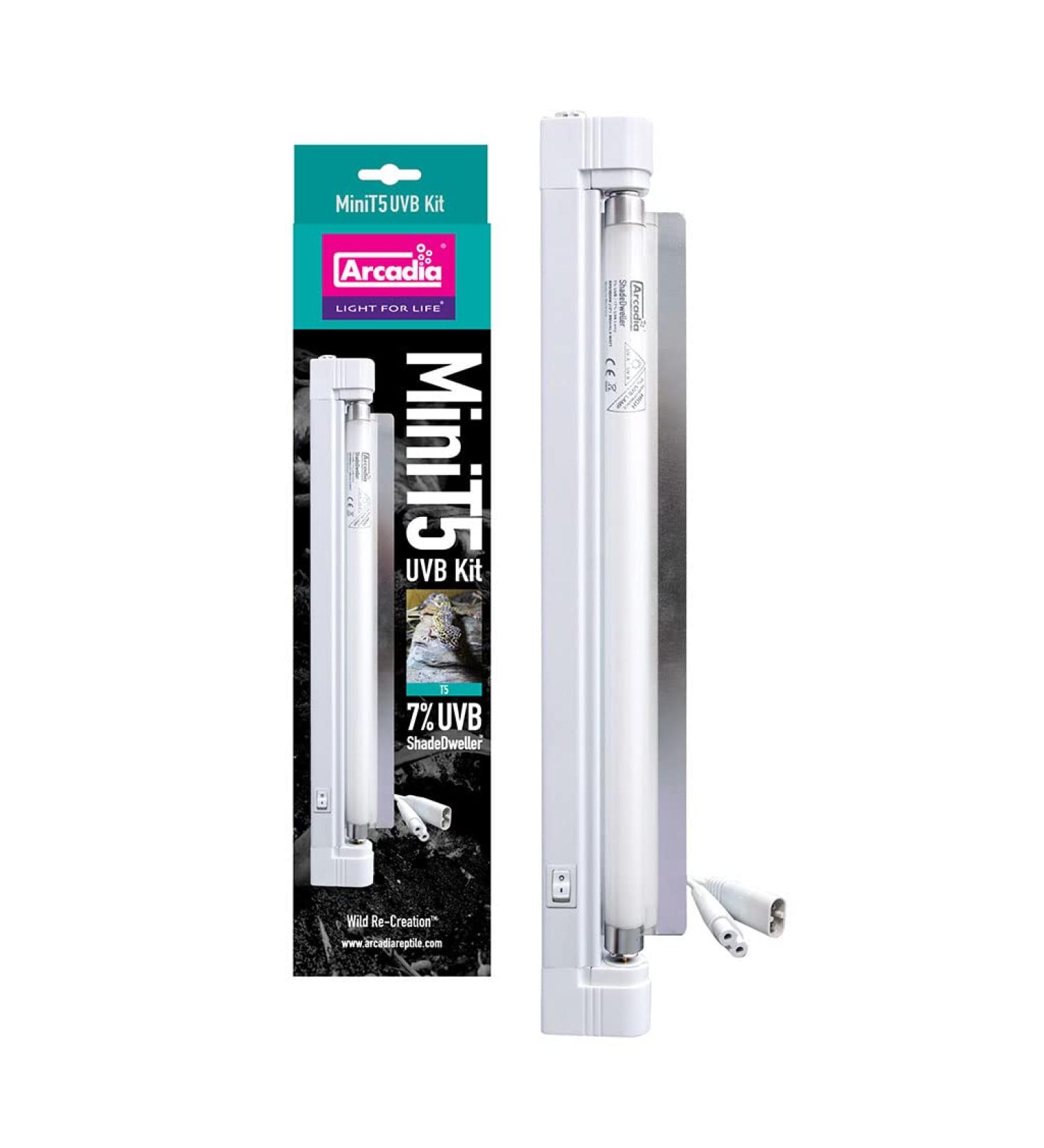 Arcadia Reptile - ShadeDweller MiniT5 UVB Kit - 7% UVB 8 Watt - Easy To Use & Install - Built In Reflector - Includes Fitting Kit & Link Cable - Suitable For Crepuscular Species