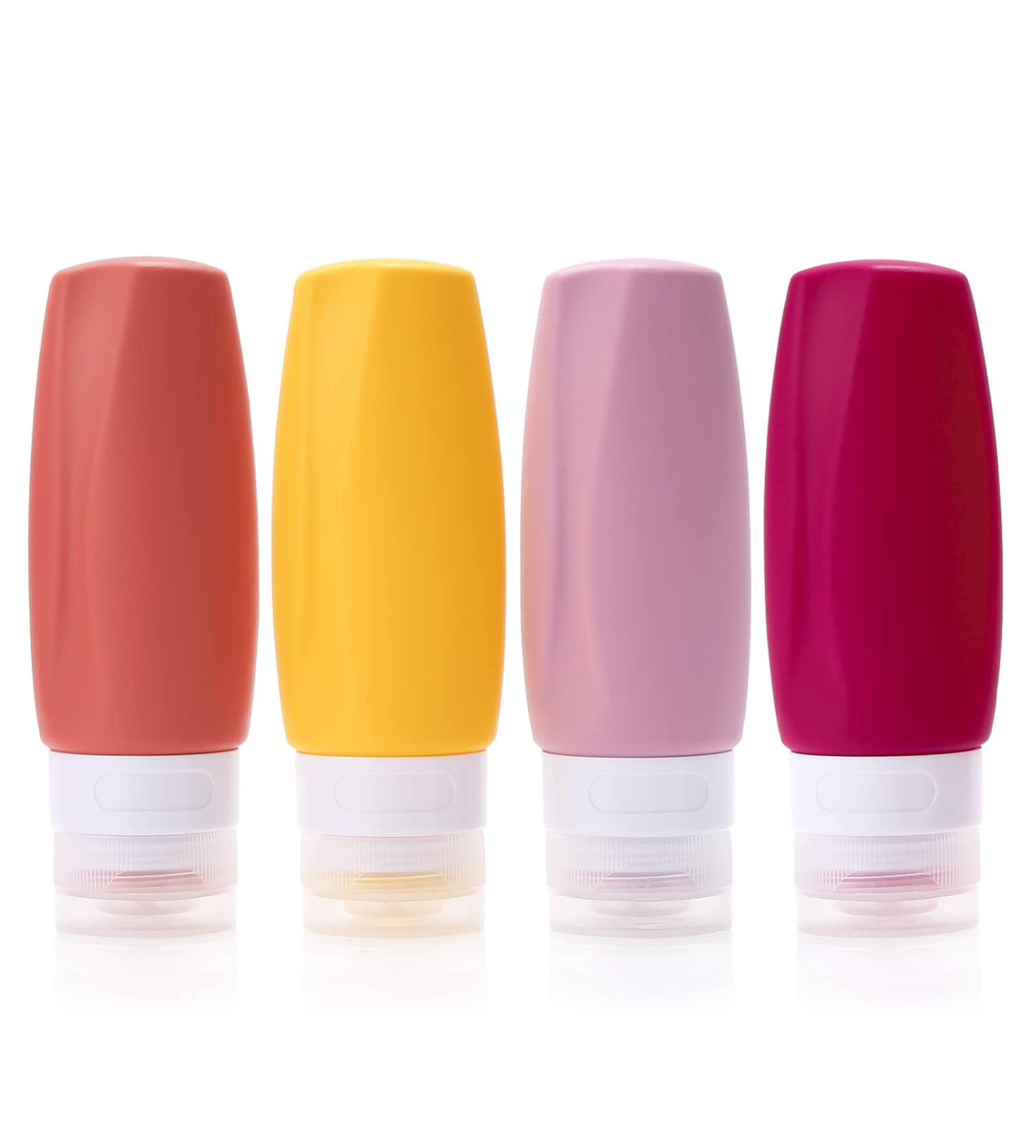 90ml Silicone Travel Bottles Set - BPA-Free Leak-Proof Portable Containers for Toiletries Lotion Shampoo & Conditioner - 4 Pack (Rose Red) - Buy Online on SooperMarket.com