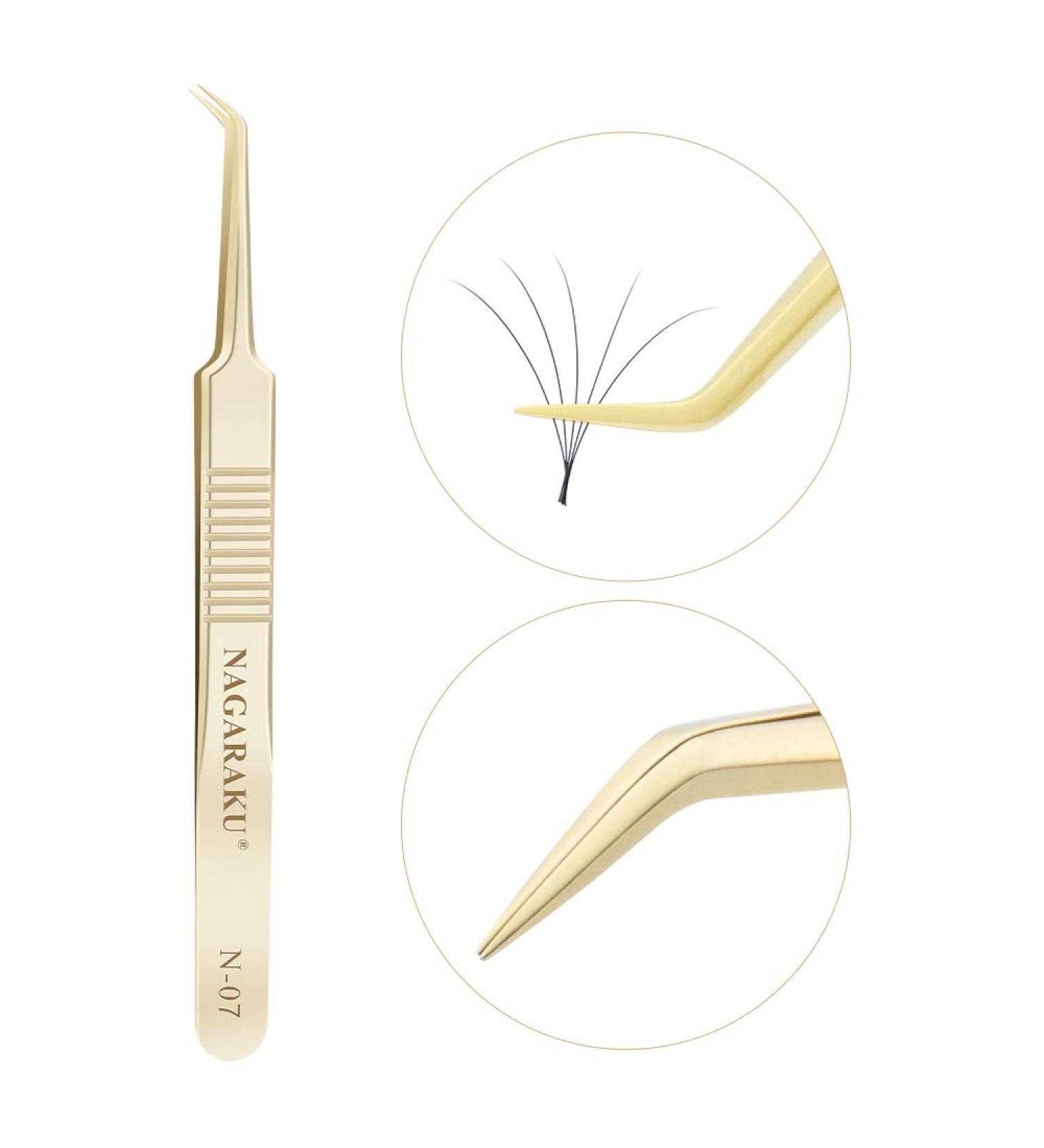 NAGARAKU Gold Curved Angled Volume Tweezers - Lightweight Stainless Steel Precision Tweezer for Easy Eyelash Extension Fanning (N-07) - Buy Online on SooperMarket.com