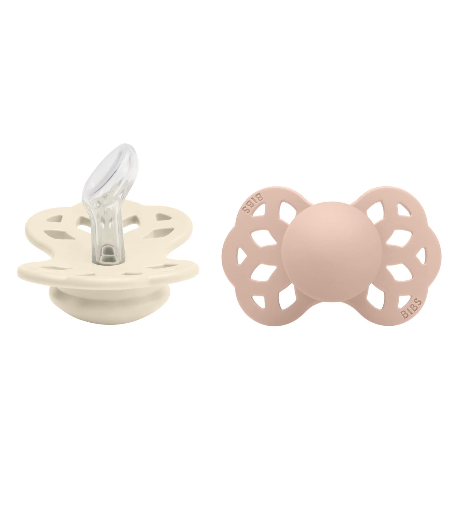 BIBS Infinity Anatomical Pacifier 2-Pack - BPA-Free Silicone Suction Set - Made in Denmark - Size 1 (0-6 Months) - Ivory/Blush - Buy Online on SooperMarket.com