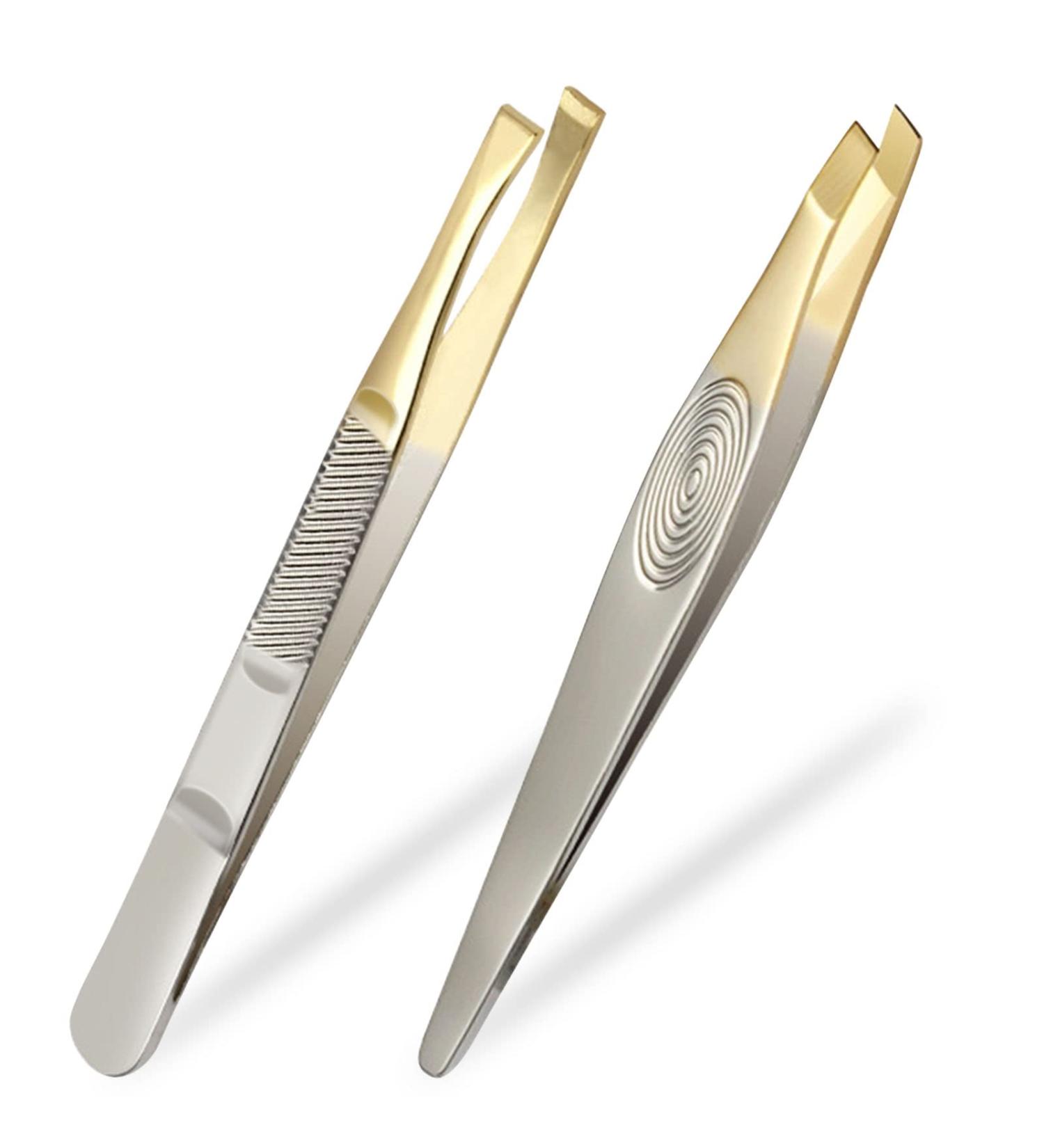 Sularpek Stainless Steel Slant Tweezer Set for Facial Hair - 2pcs Eyebrow Tweezers for Women and Men - Buy Online on SooperMarket.com