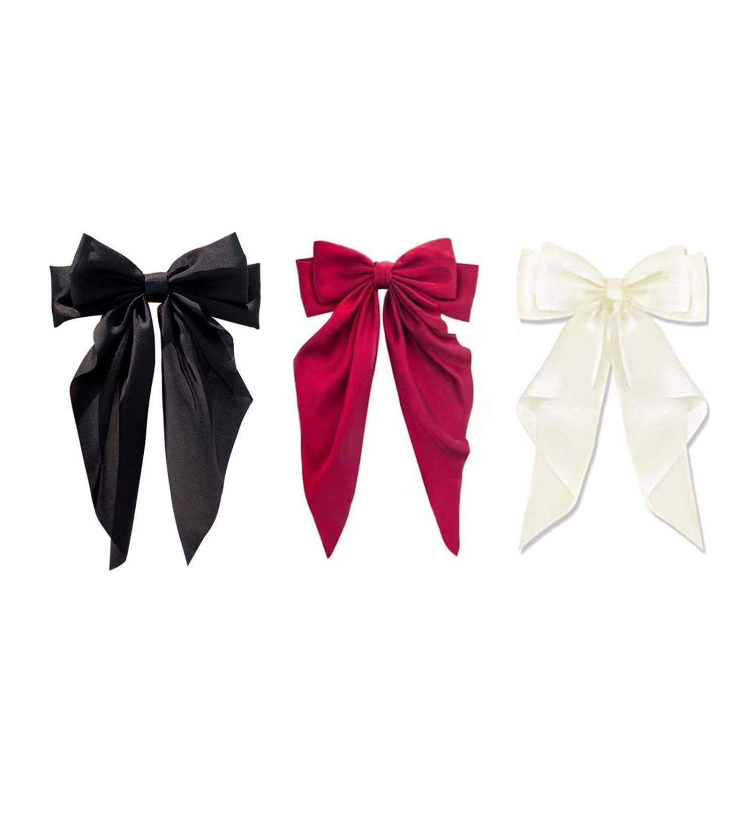 3PCS Large Satin Ribbon Bow Hair Clips Set - Vintage Style Hair Barrettes for Girls & Ladies - Buy Online on SooperMarket.com