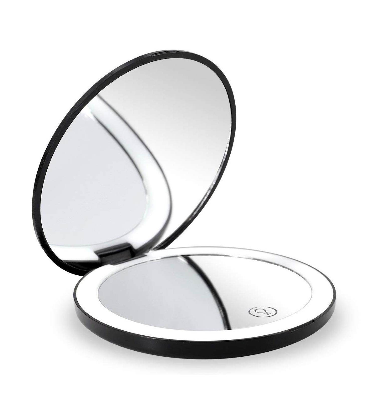 Portable Lighted LED Makeup Mirror 7X/1X Magnification | USB Rechargeable Compact Vanity Mirror with Dimmable Lights - Black - Buy Online on SooperMarket.com