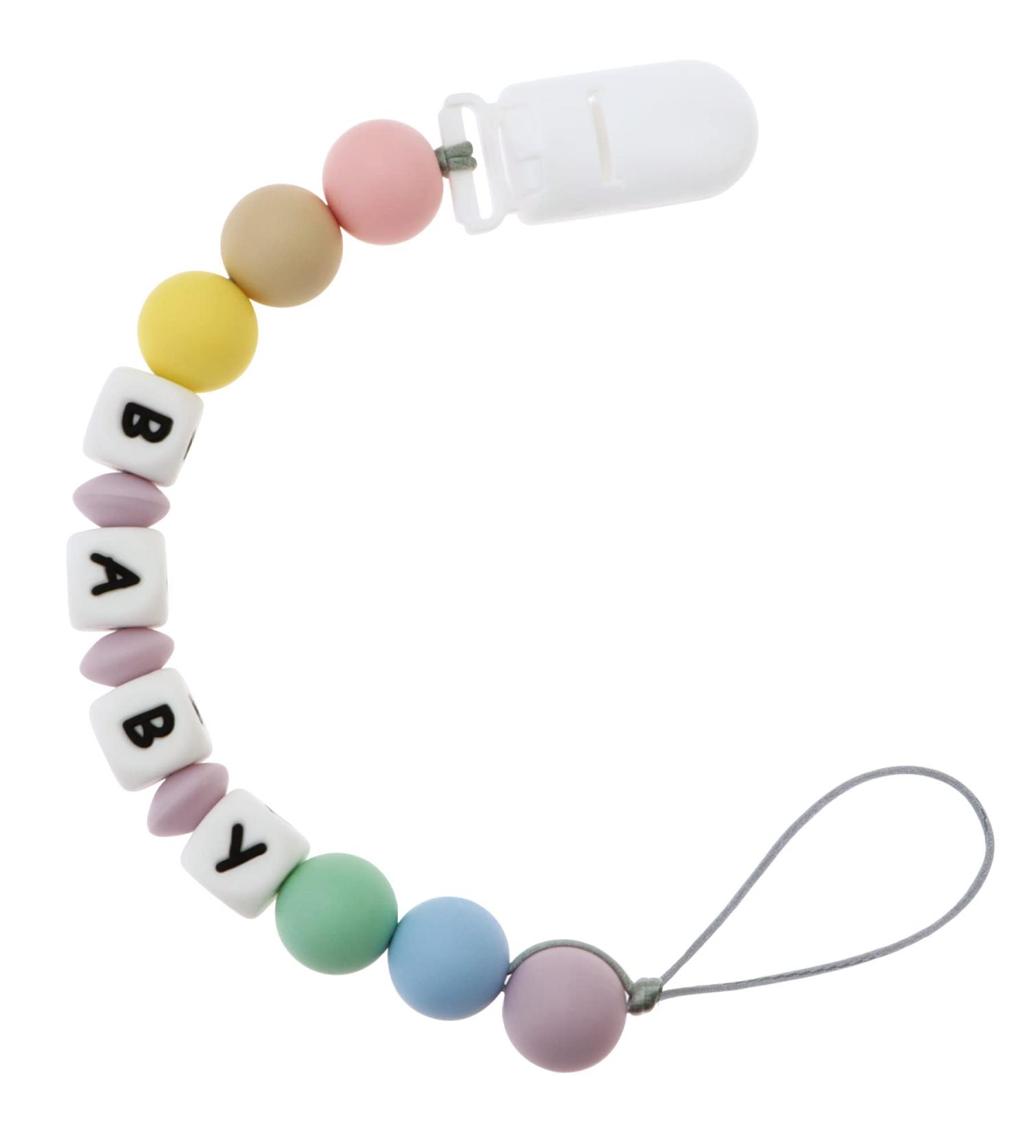 Personalized Name Pacifier Clip by Ausbay - Customized Binky Holder with Teething Silicone Beads for Baby Boys, Girls, and Toddlers - Buy Online on SooperMarket.com