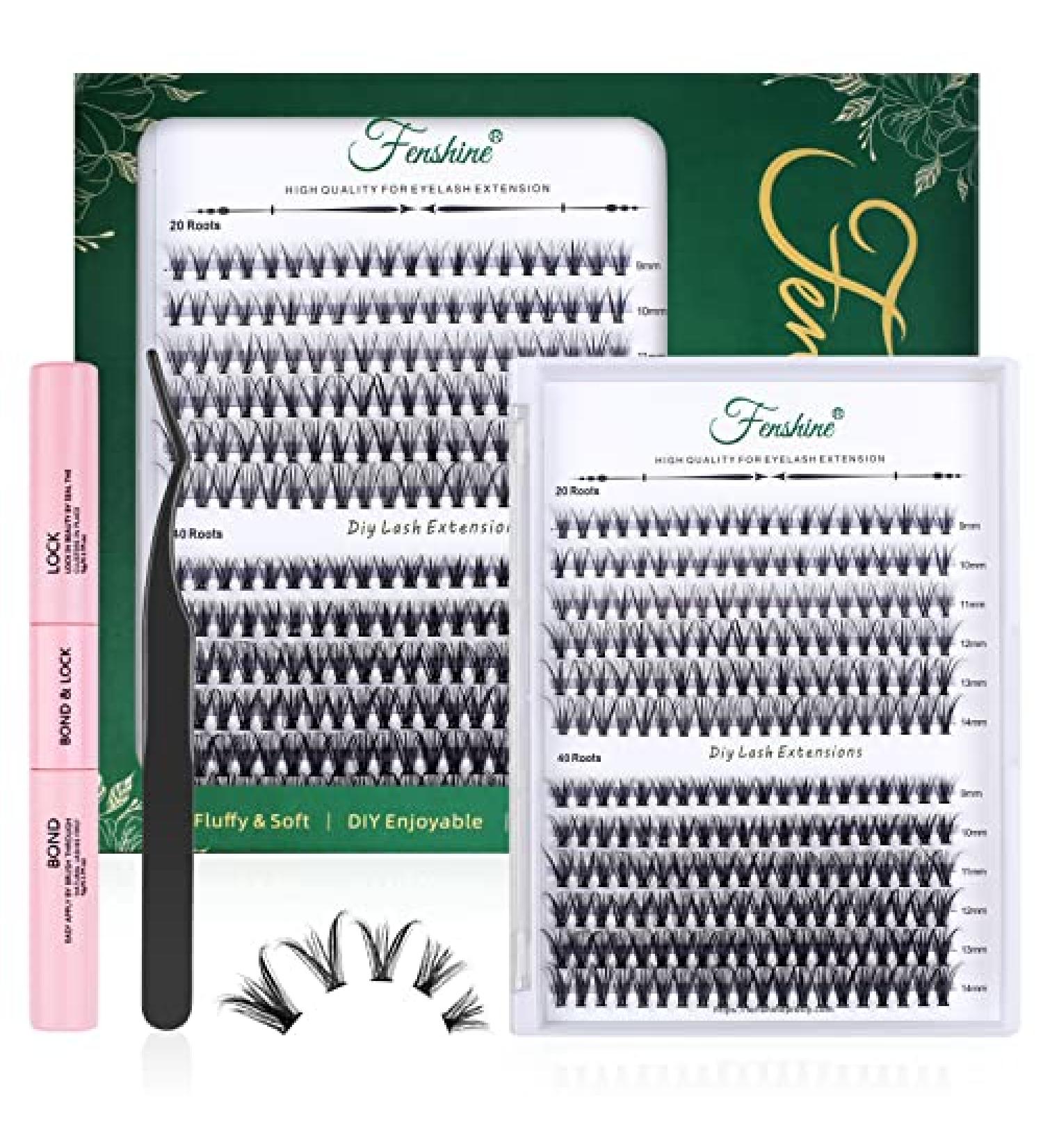 Fenshine Cluster Eyelash Extensions 240pcs - Natural False Eyelashes Mix 9-14mm - Soft Individual Lashes - Extension Kit with 20D/40D Curl - 0.07D - for Volume Lash Looks - Buy Online on SooperMarket.com
