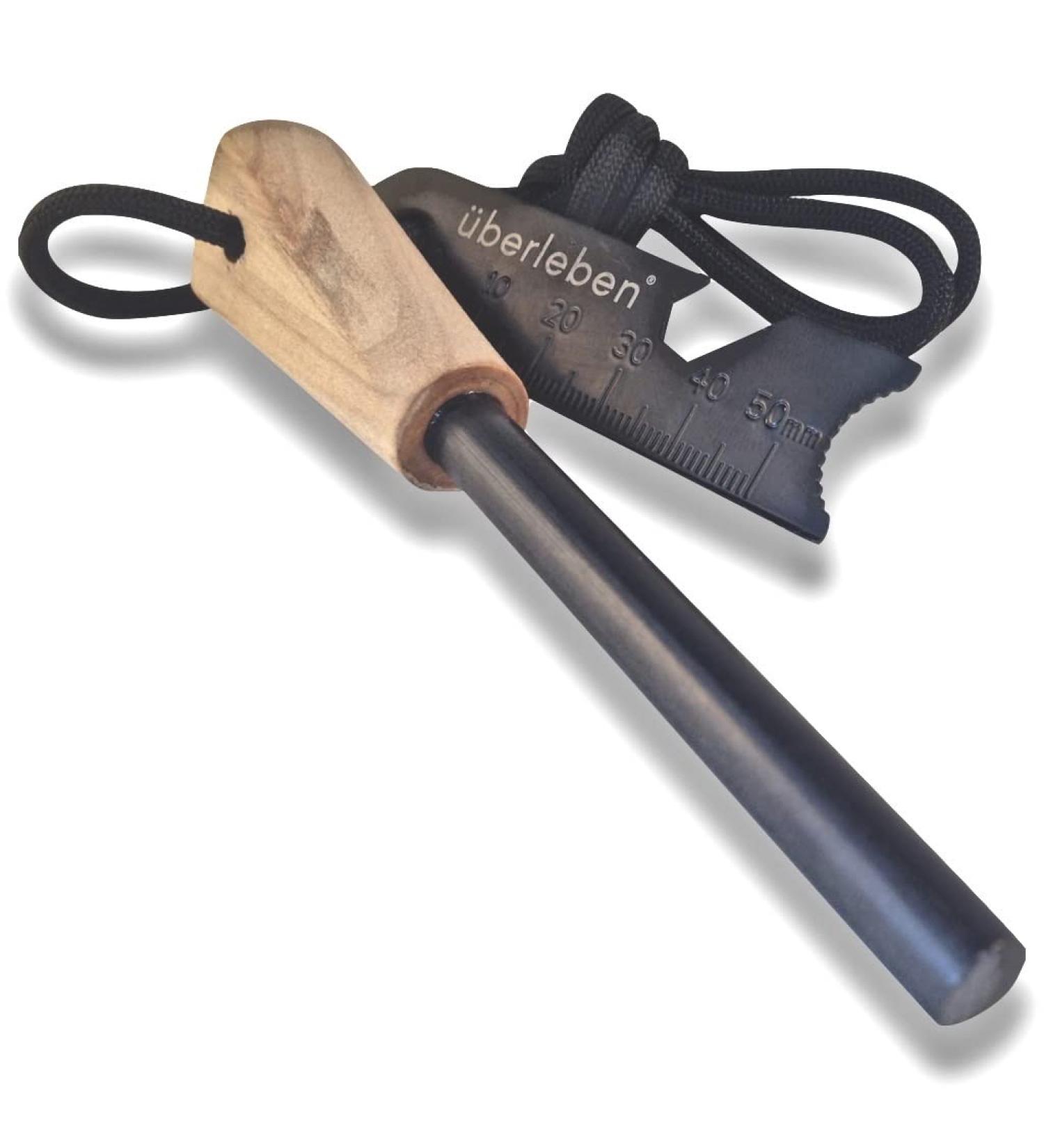 Handcrafted Berleben Znden Fire Starter with Wood Handle - 12,000-20,000 Strikes - Survival Igniter with Multi-Tool Striker - 1/2 Thick Fire Steel - Neck Lanyard Included - Buy Online on SooperMarket.com