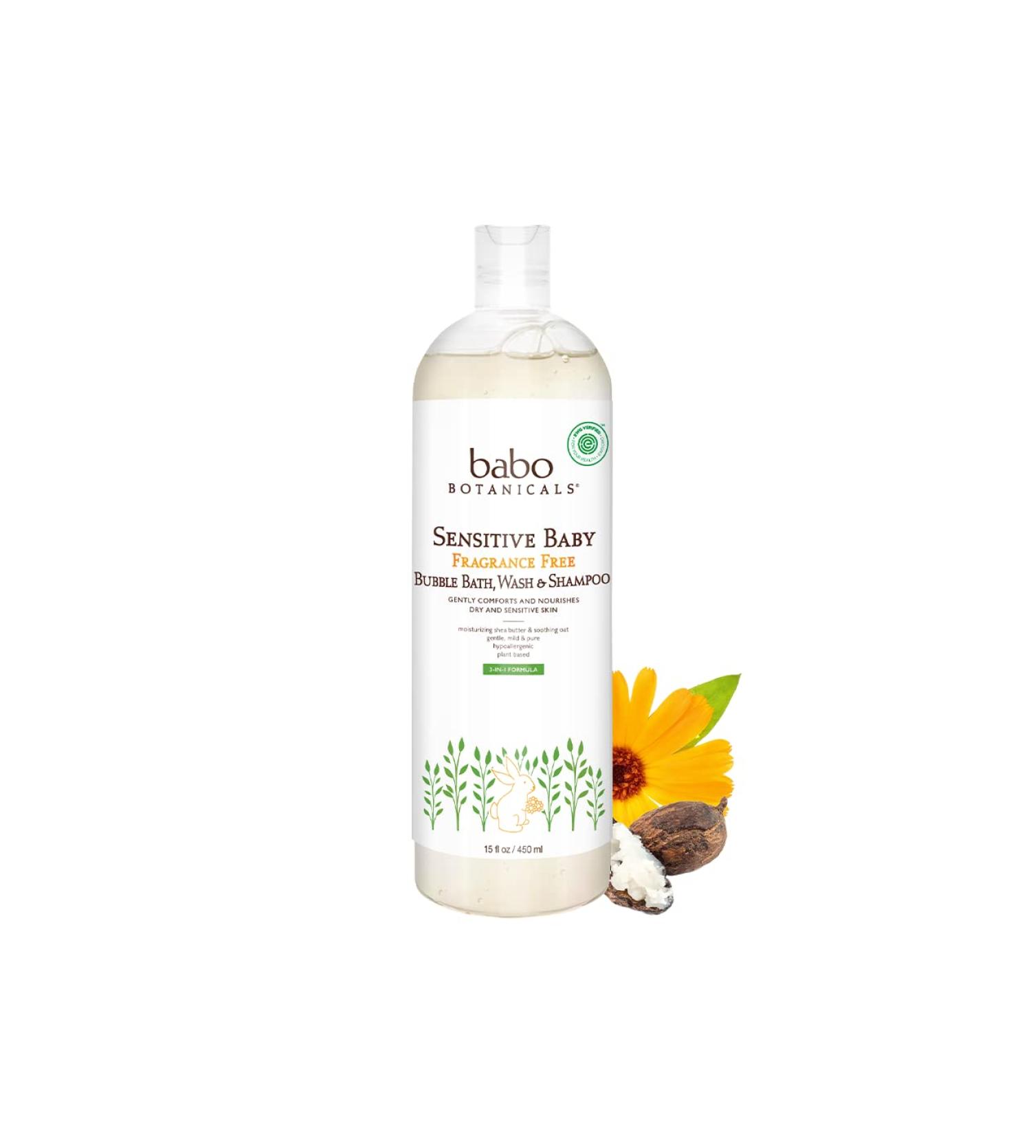 Babo Botanicals Fragrance-Free 3-in-1 Baby Wash & Shampoo 15 fl. oz. - Vegan, Organic Shea Butter, Coconut Oil, Calendula & Oat - EWG Verified - Buy Online on SooperMarket.com