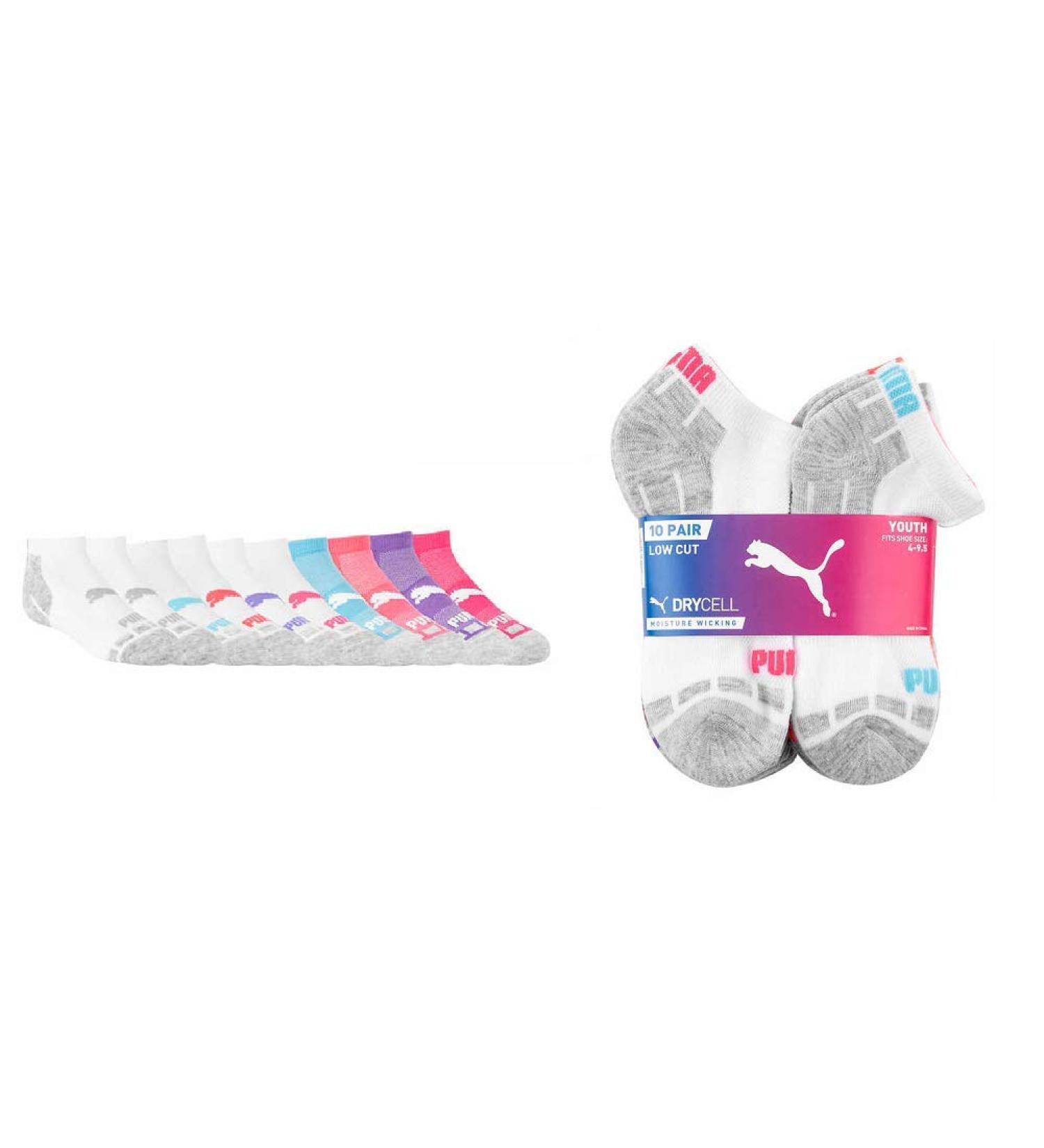 Puma Youth Girls 10-Pair No Show Socks | Cushioned Footbed | Mesh Ventilation | Arch Support | Size 4-9.5 - Buy Online on SooperMarket.com