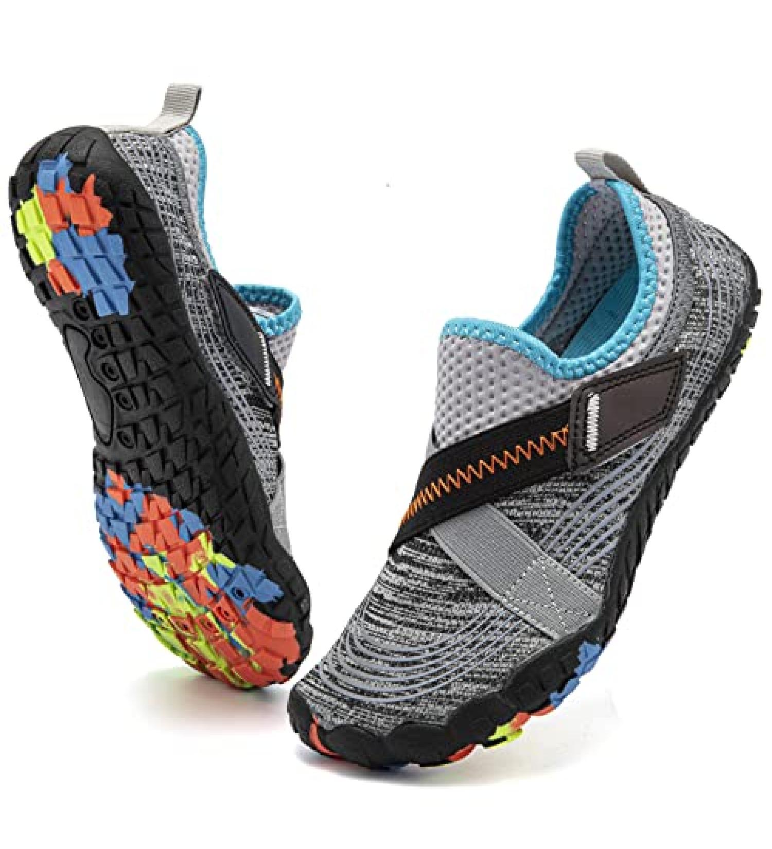 Kids Water Shoes - Lightweight Slip-On Aqua Sock for Boys & Girls - Comfort Sole for Easy Walking - Grey/Blue - Size 2 Big Kid - Buy Online on SooperMarket.com