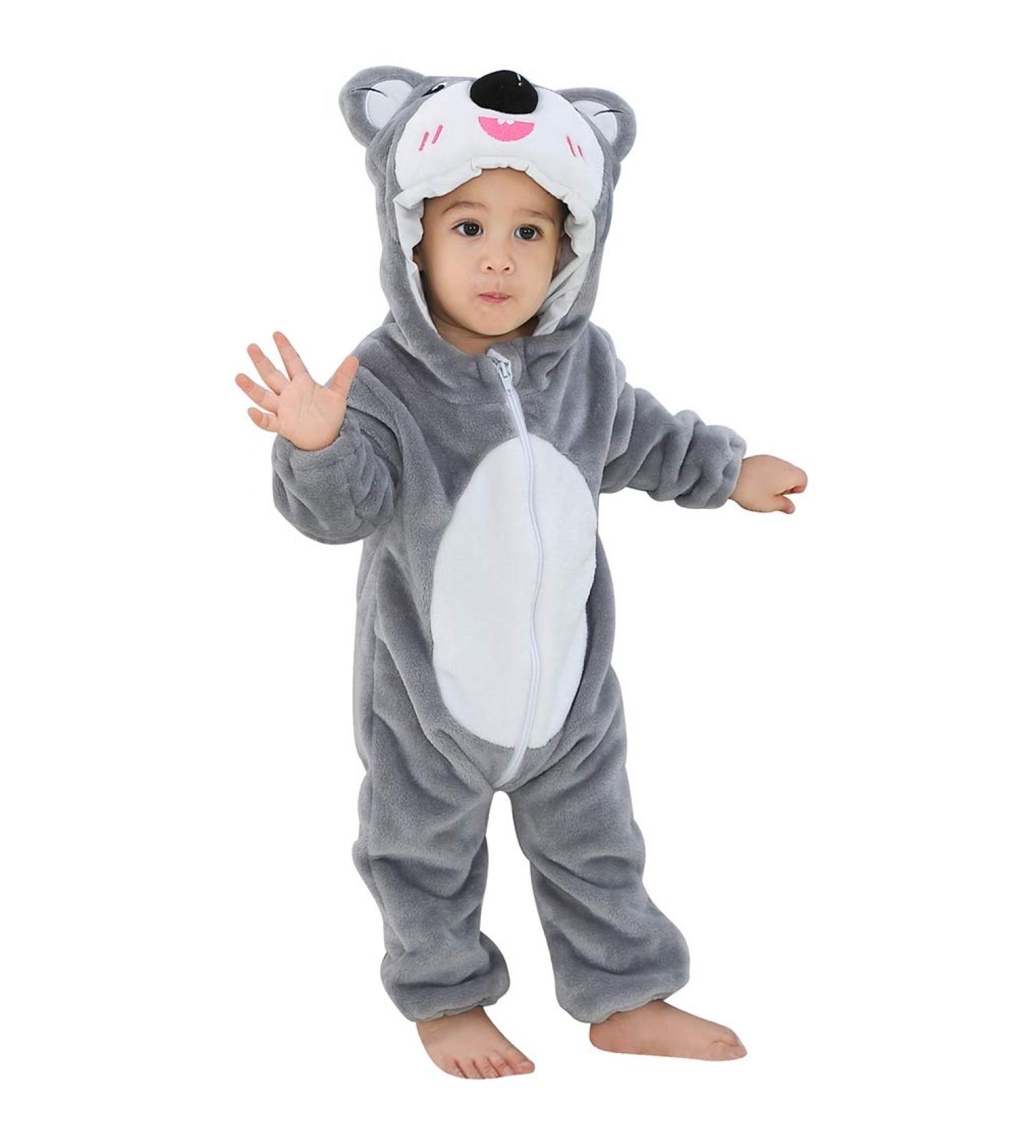 COOKY.D Baby Hooded Rompers for 3-6 Months - Koala Design | Winter Flannel Jumpsuit Pajamas for Infants 2-36 Months - Buy Online on SooperMarket.com