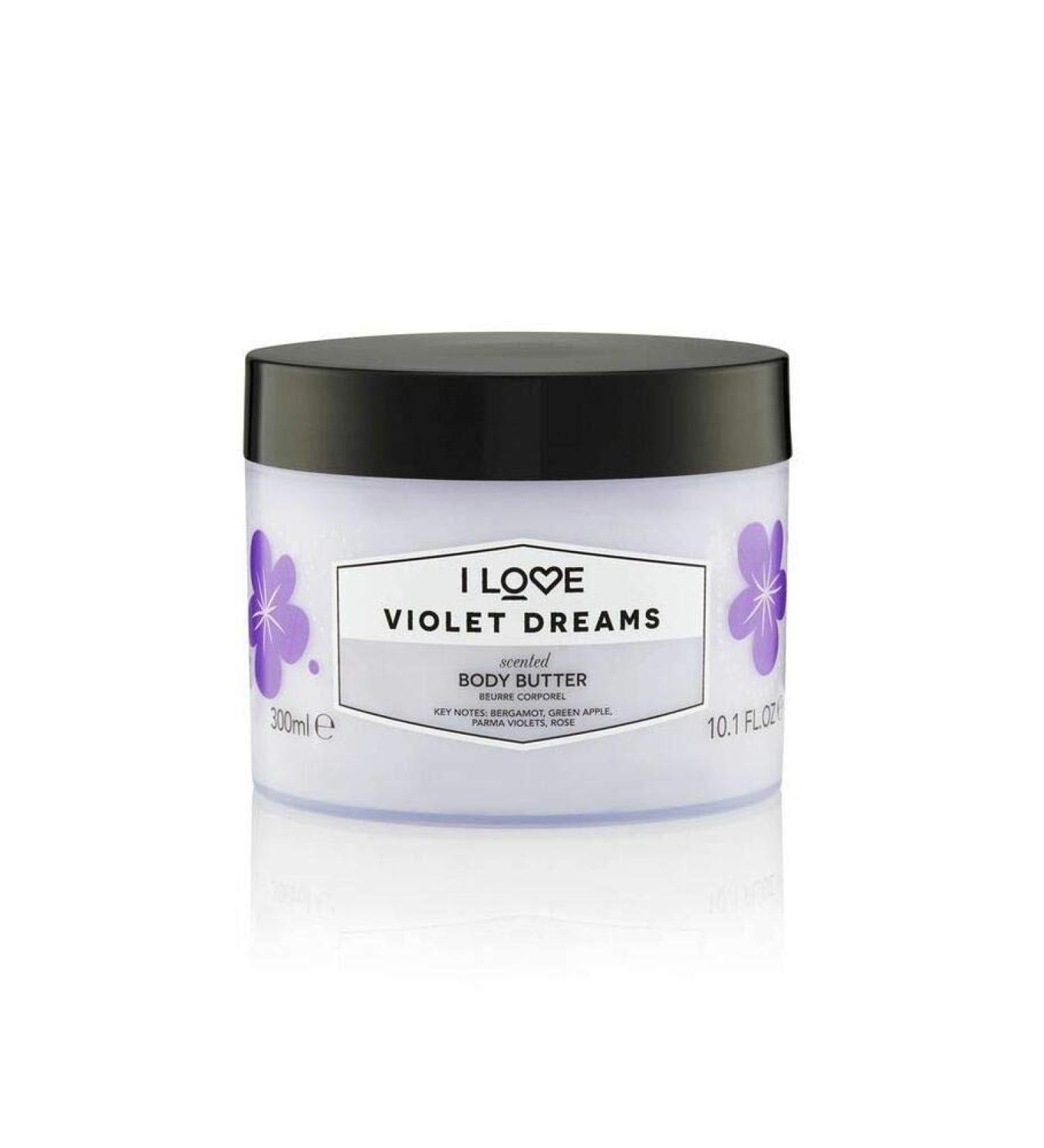 I love violet dreams scented body butter Packed with Shea Butter & Coconut Oil to Regenerate & Nourish the Skin 85% Naturally Derived Ingredient Vegan -Friendly - 330ml