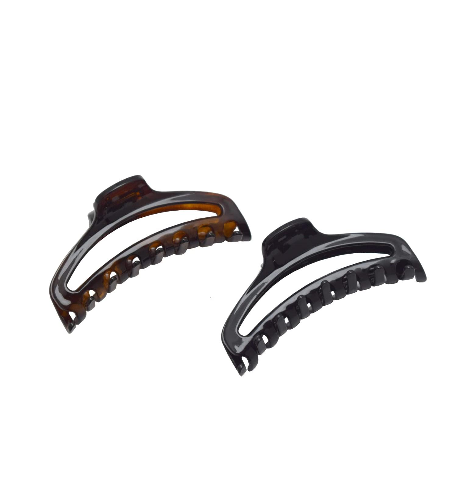 Parcelona French Slim Small Tortoise Shell Celluloid Hair Claw Clip - Brown/Black - Buy Online on SooperMarket.com