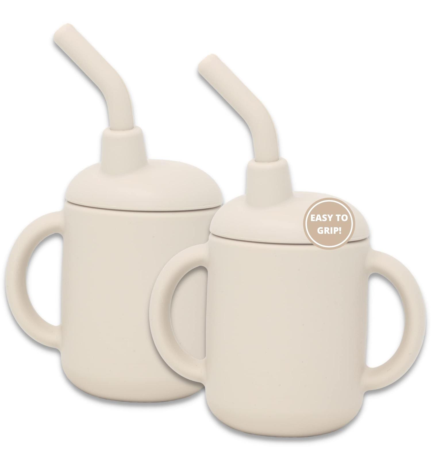 LoveyLu Silicone Sippy Cup 2 Pack - Toddler Cup with Straw and Soft Spout - Spill Proof, Drop Proof, Microwave and Dishwasher Safe - Sand Color - Buy Online on SooperMarket.com