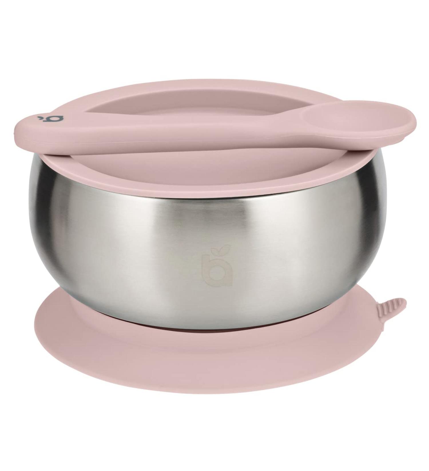 Beau Baby Stainless Steel Suction Bowl with Silicone Spoon - Pink | Baby Led Weaning Bowl for Toddlers & Kids - Buy Online on SooperMarket.com