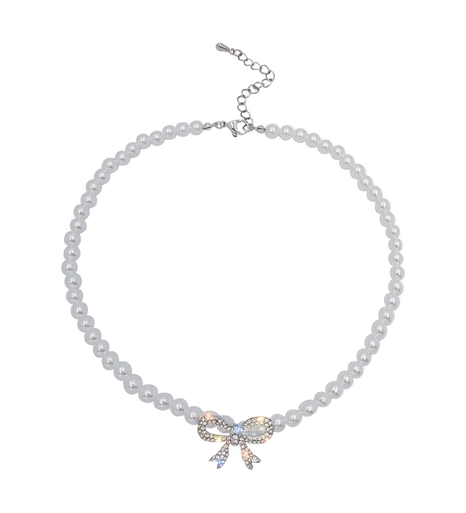 OralGos Elegant Pearl Necklace | Sparkling Bowknot Fashion Jewelry for Any Occasion - International Shipping - Buy Online on SooperMarket.com