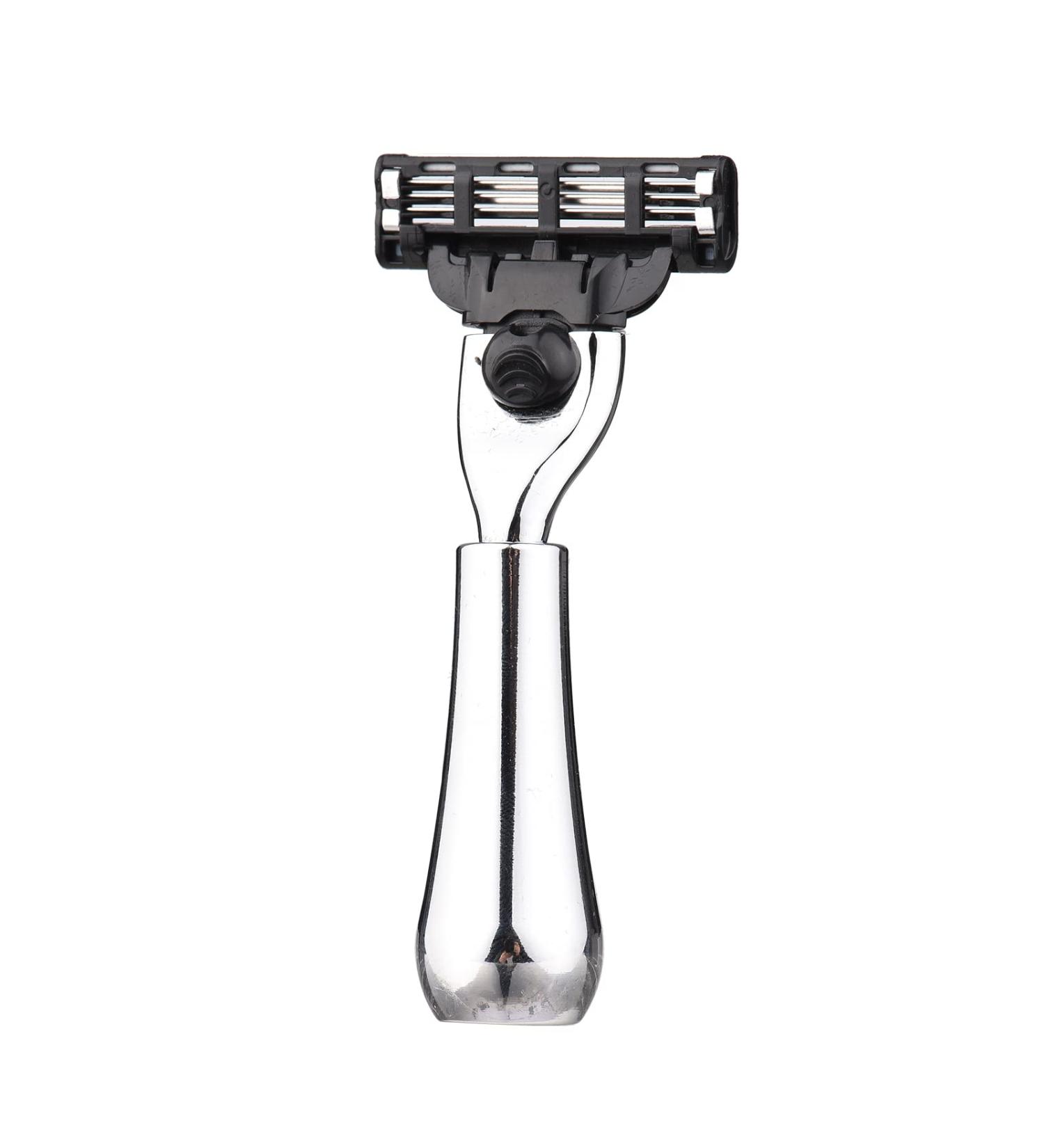 Shaving Razor with PU Storage Bag - Portable Metal Safety Beard Razor & Mustache Removal Tool | Washable & Detachable 3 Blades in Silver - Buy Online on SooperMarket.com