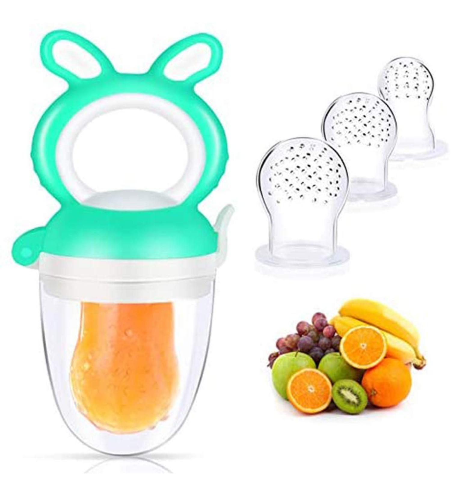 Silicone Baby Fruit Feeder & Pacifier | 3-Pack Fresh Fruit Feeders | Infant Bite Ring - Green - Buy Online on SooperMarket.com