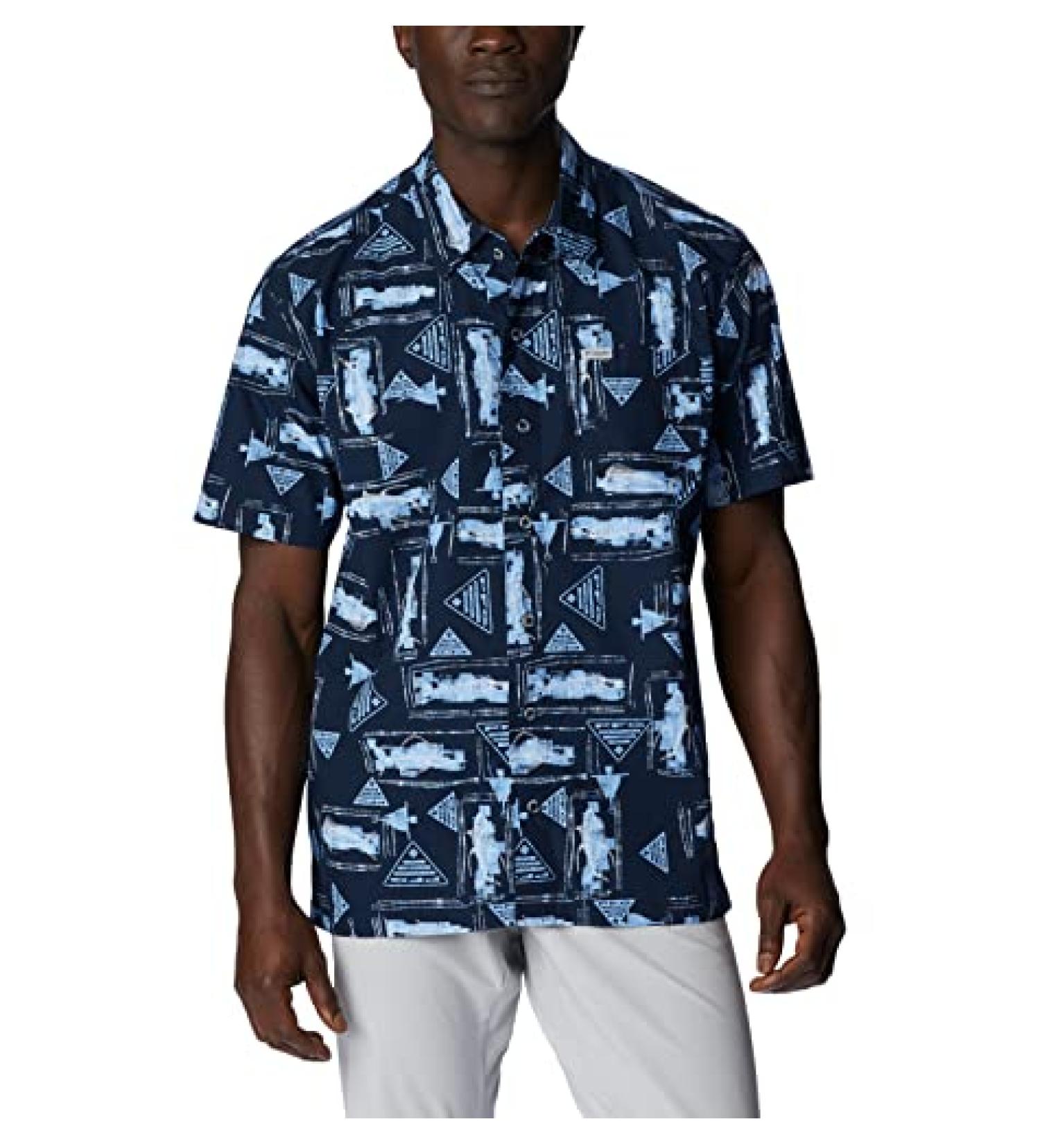 Columbia Men's Trollers Short Sleeve Shirt - Collegiate Navy Anchors Up XLT - Buy Online on SooperMarket.com