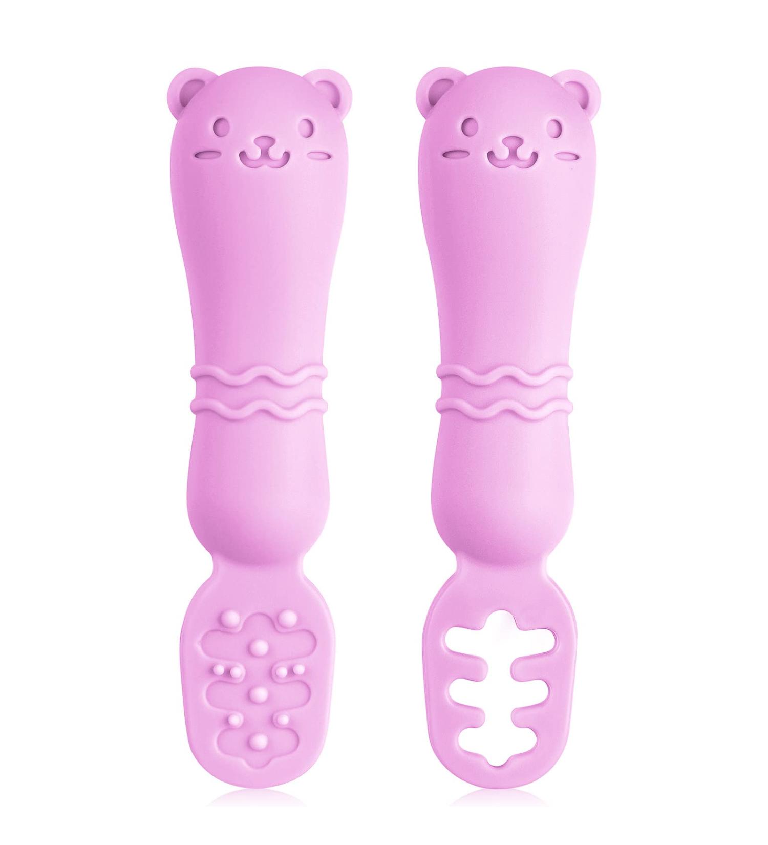 Vicloon Baby Fork and Spoon Set - 2Pcs Silicone Weaning Spoon for Self Feeding - Easy Grip Toddler Cutlery Kit in Purple - Buy Online on SooperMarket.com