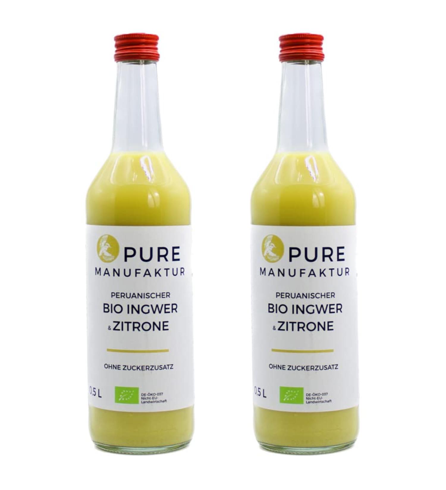 Pure Ginger-high-quality Peruvian organic-ginger with lemon without sugar and artificial additives 100% organic (DE- KO-005) 2x500ml organic ginger-with lemon 500 ml (2 Pack)