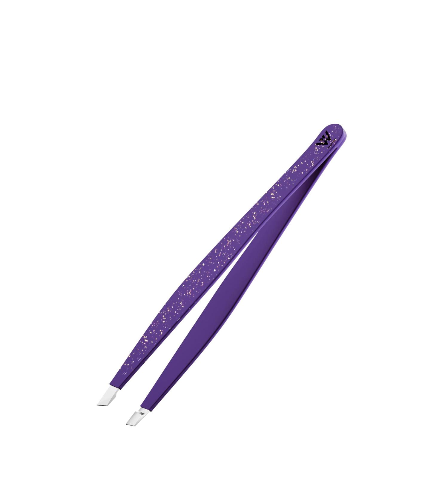 Wamza Tweezers for Facial Hair Women & Men - Pack of 1 Slanted Eyebrow Tweezers Professional- Stainless Steel Precision Eyebrow Hair Pluckers/Tweezers for Women - for Chin & Fine Hair Purple Glitter