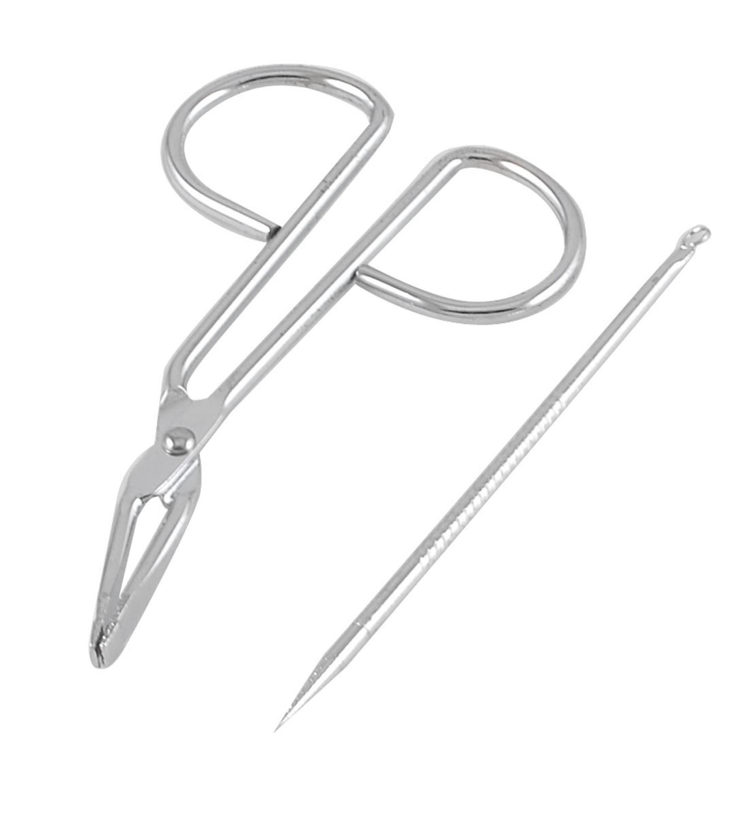 Ruilogod Blackhead Extractor Acne Remover pin Eyebrow Scissors Set 2 in 1