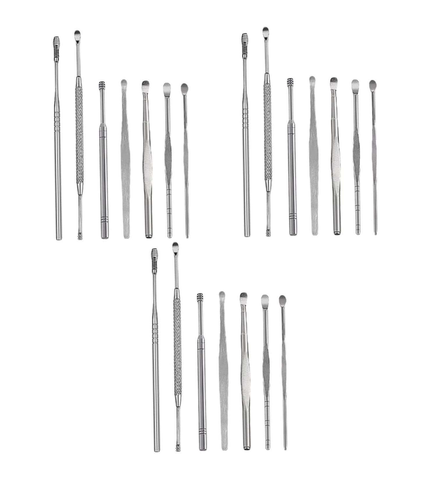 KALLORY 7pcs Ear Picking Tool Set - 3 Sets Spring Ear Cleaning Tools - Silver Ear Care Set 12x1x1cm - Buy Online on SooperMarket.com