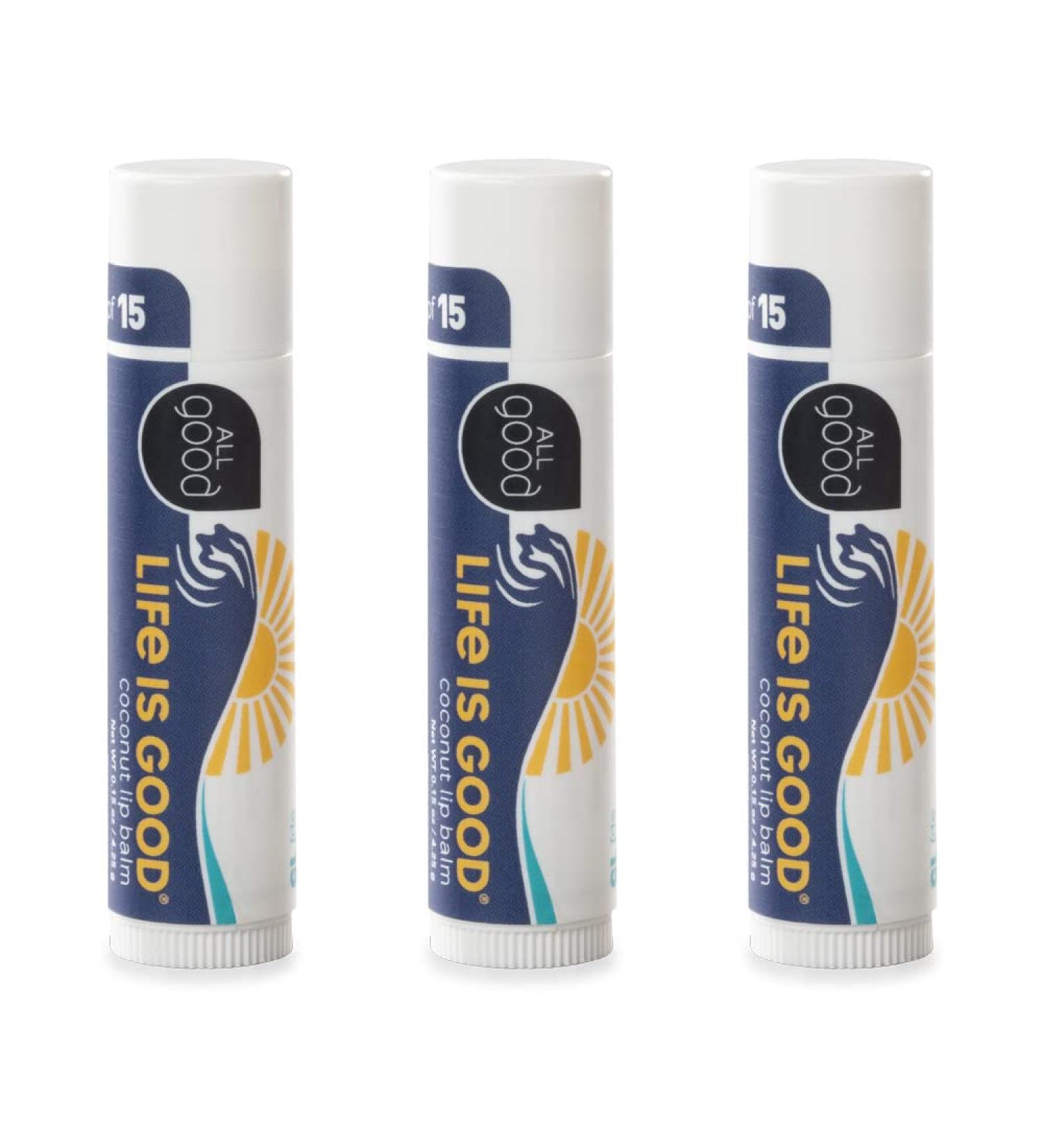 All Good Life is Good Coconut Lip Balm | SPF 15 Lip Sunscreen (3-Pack) - Buy Online on SooperMarket.com