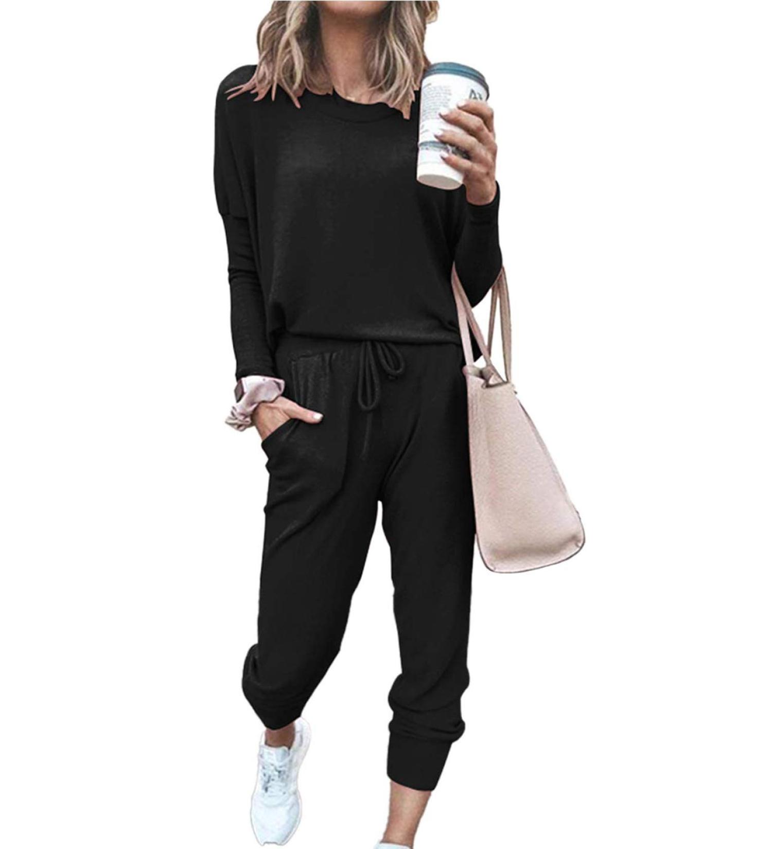 PRETTYGARDEN Women's 2023 Fall Two Piece Outfit - Long Sleeve Crewneck Pullover Top and Pants Set - Sweatsuit Tracksuit - Black (Large) - Buy Online on SooperMarket.com