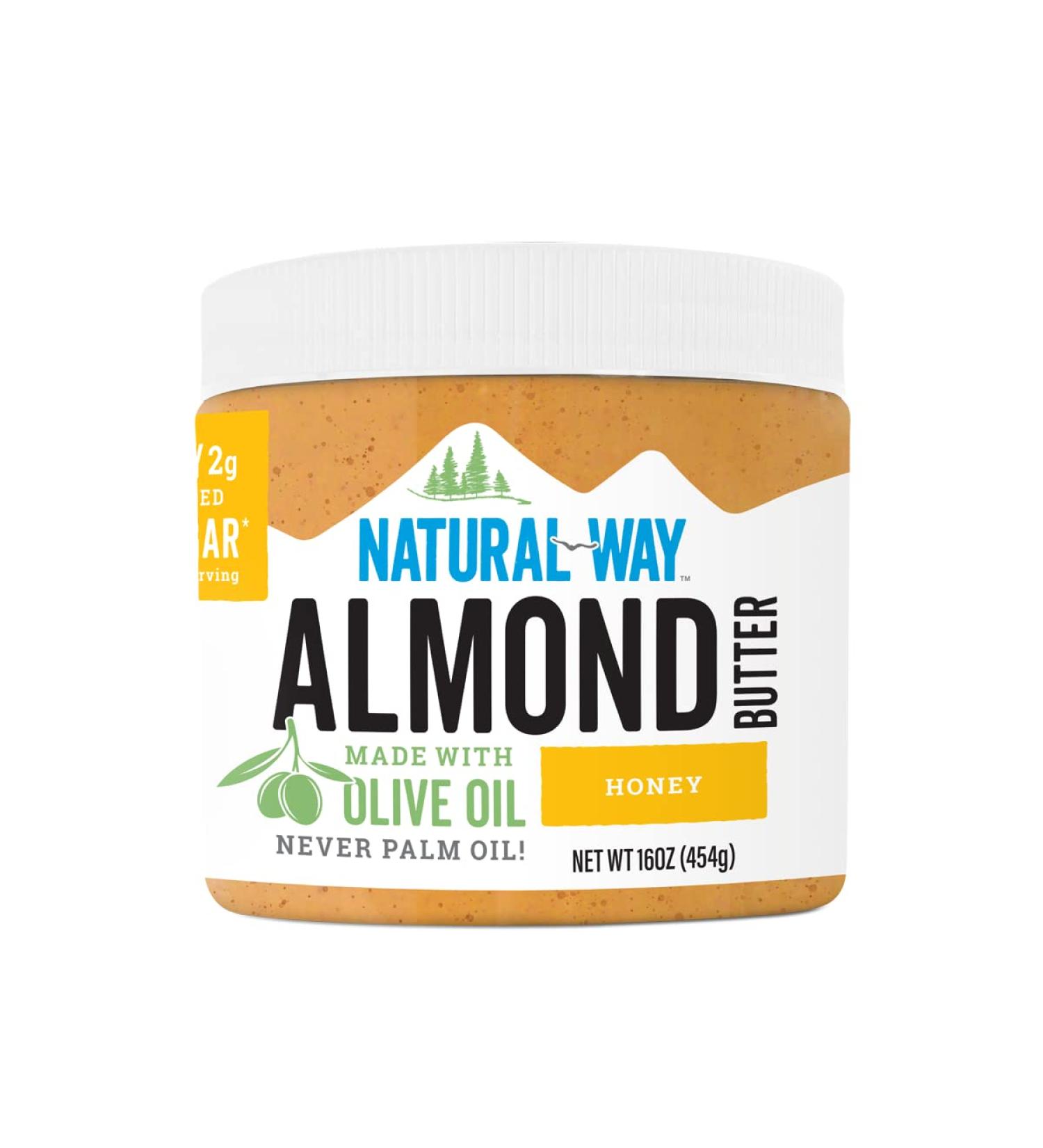 Natural Almond Butter Honey Jar 16oz - Olive Oil, No Hydrogenated Oils, Non-GMO, Gluten Free - 1lb Honey Pack - Buy Online on SooperMarket.com