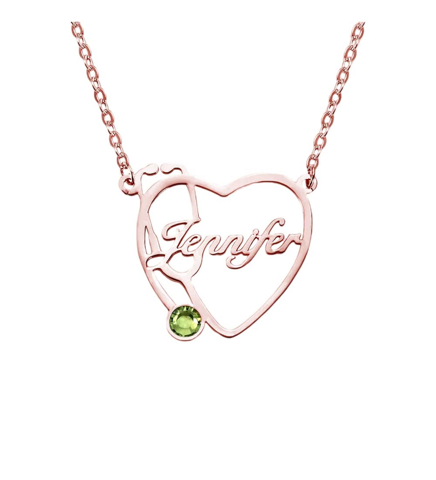Personalized S925 Nurse Graduation Heart Stethoscope Necklace | Custom Name & Birthstone | Rose Gold Gift - Buy Online on SooperMarket.com