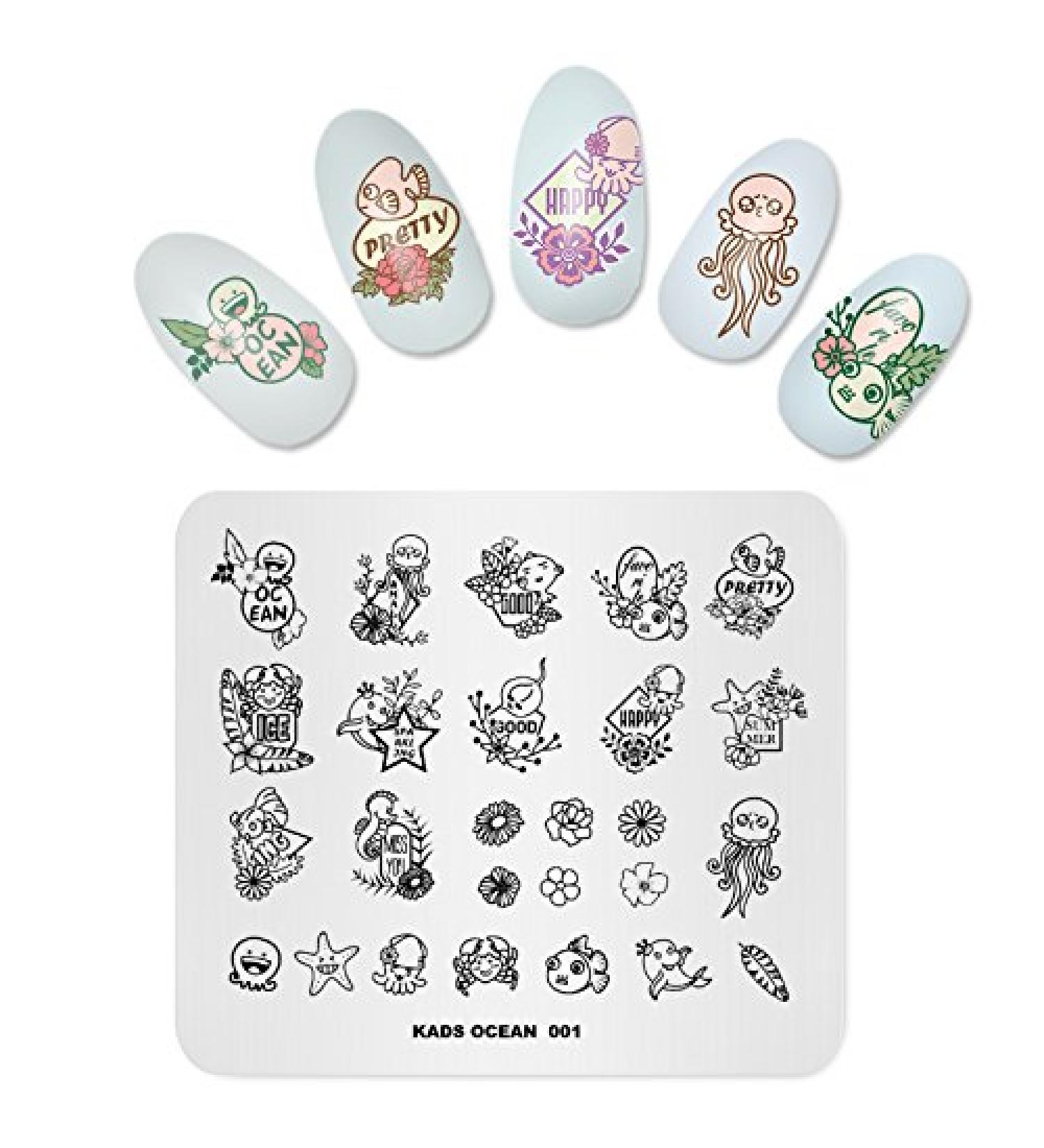 Ocean Marine Cartoon Nail Stamping Plate with Octopus and Crab Patterns | Nail Art Stamper Tool OC001 - Buy Online on SooperMarket.com
