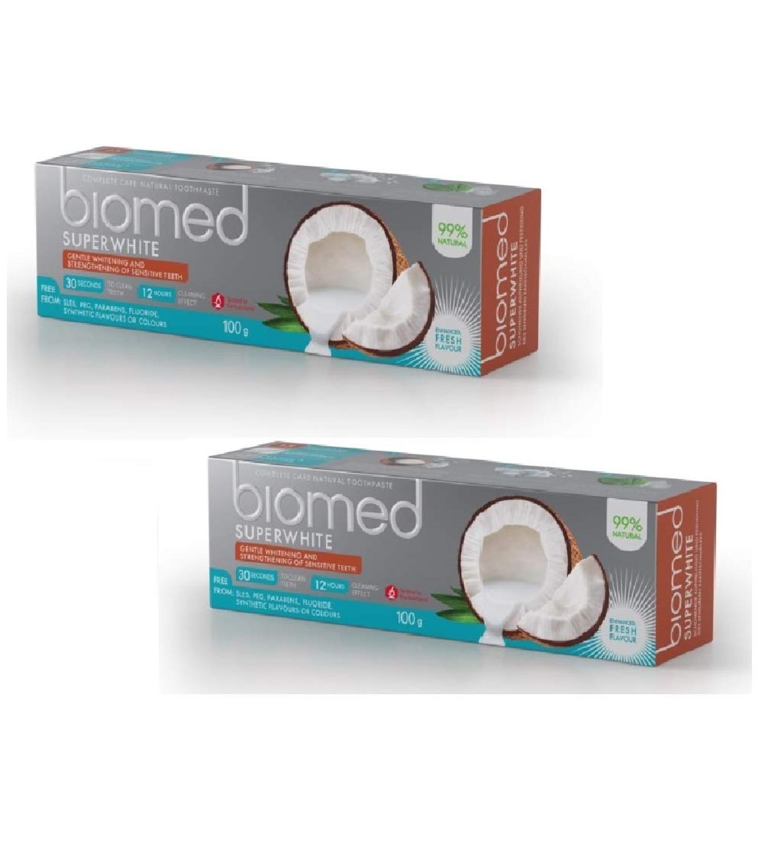 BIOMED Super White Fluoride-Free Coconut Oil Toothpaste - 99% Natural Ingredients Value Pack 100g x 2 - International Shipping Available - Buy Online on SooperMarket.com