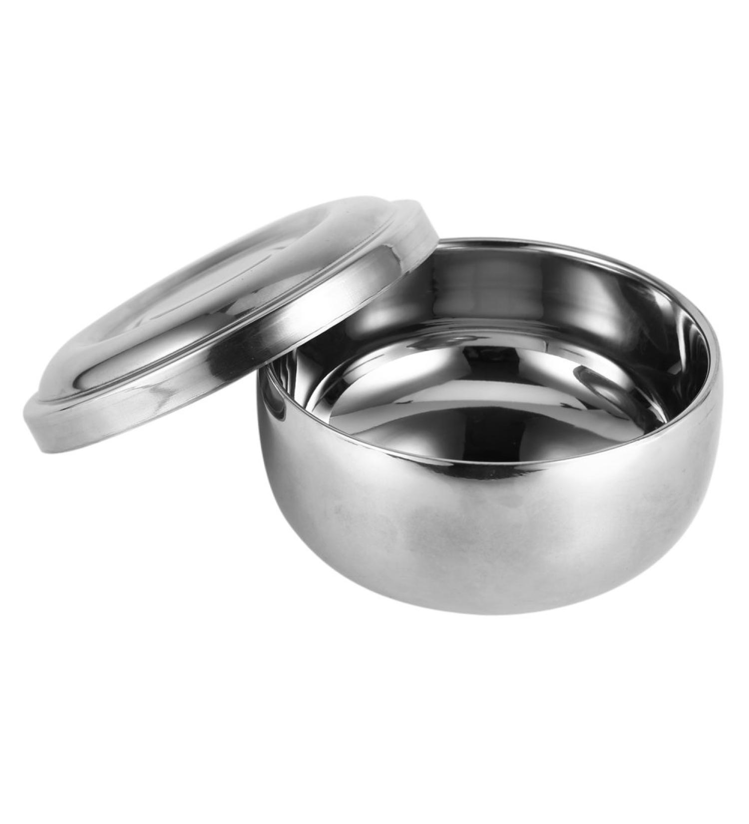 Men's Wet Shaving Soap Mug Bowl - Silver Metal Face Cleaning Tool with Lid | Premium Shaving Essentials - Buy Online on SooperMarket.com