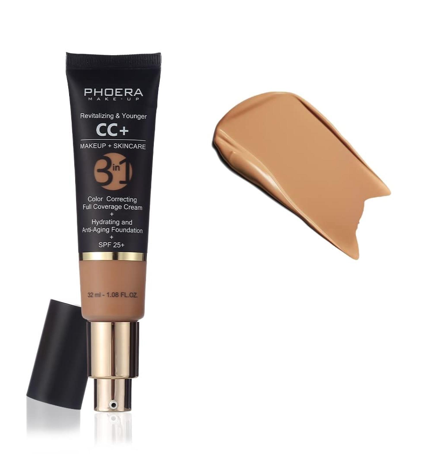 PHOERA Anti-Aging Color Correcting Full Coverage Cream Foundation SPF 25+ Revitalizing & Younger infused Concealer with Vitamins For dark circles acne scars wrinkles & redness. (160 Sand) 32 ml (Pack of 1) 160 Sand