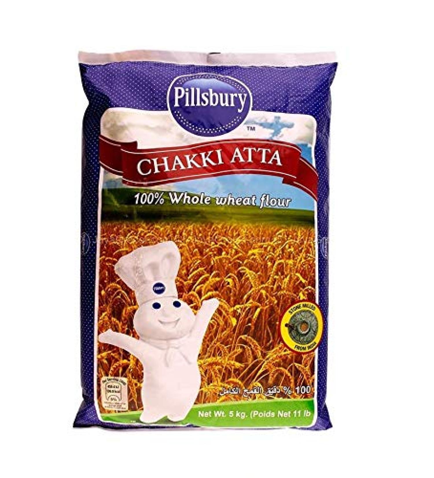 Pillsbury Chakki Atta | 100% Whole Wheat | Full of Fibre | Make Rotis & Chappatis | Traditional Indian Flour | Nutritious | Vegetarian | 5KG Bag - Buy Online on SooperMarket.com