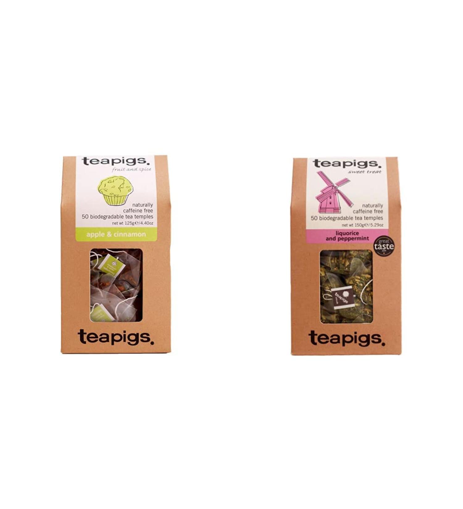 Teapigs Apple and Cinnamon Tea Bags Made With Whole Fruit Pieces (1 Pack of 50 Tea Bags) & Teapigs Liquorice and Peppermint Tea Made With Whole Flowers (1 Pack of 50 Tea Bags) + Peppermint Tea 50 Count (Pack of 1) - Buy Online on SooperMarket.com