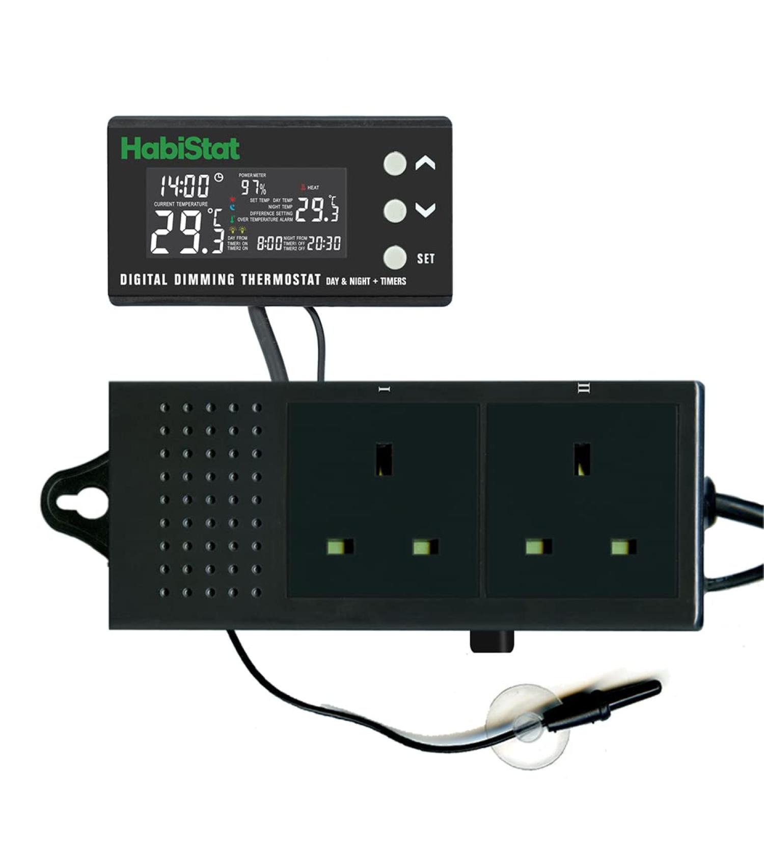 Habistat - Digital Dimming Thermostat - Day And Night Timer - Waterproof - 3 Metre Long Sensor - Adjustable Alarm - Perfect For Reptile Encourages - 600 Watt - Buy Online on SooperMarket.com