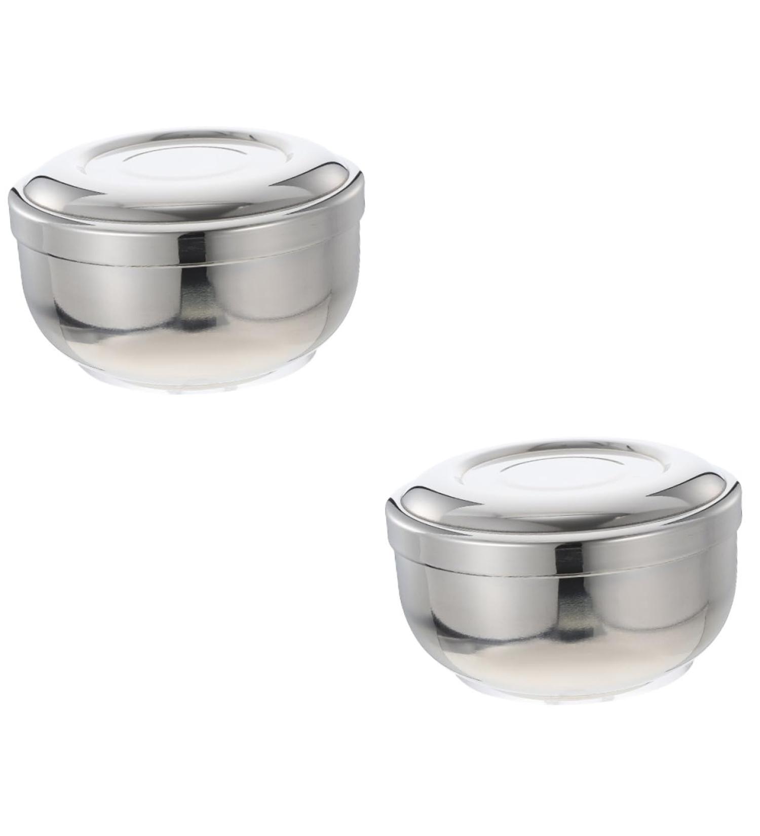 Beavorty 2-Pack Razor Cup Bowl - Men's Shaving Foam Container with Steel Lid | Durable Hairdresser Accessories | 11x5.5cm | Silver - Buy Online on SooperMarket.com