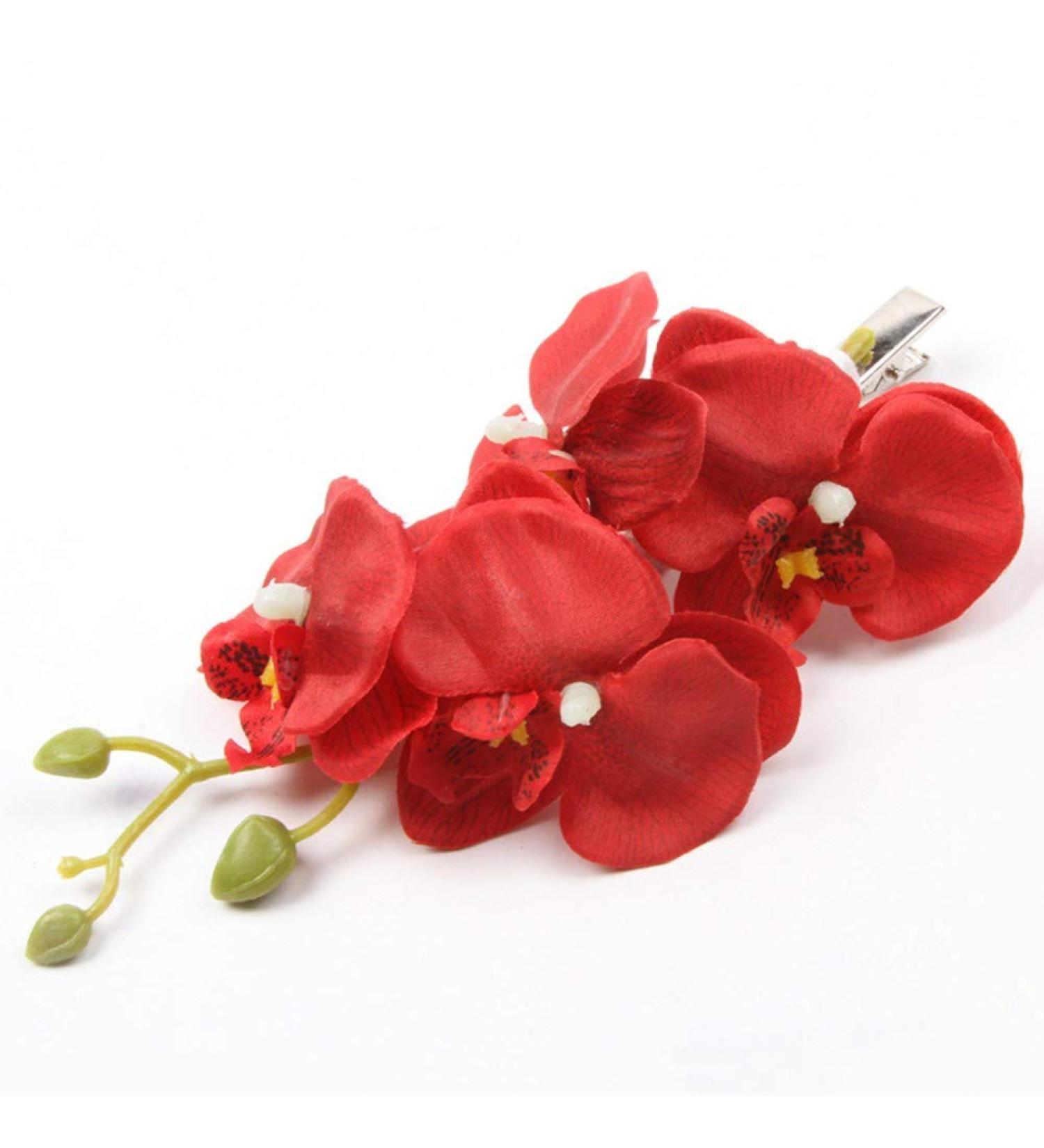 Bridal Orchid Flower Hair Clip Hawaii Hairpin Flower Brooch Barrettes Women Girls Hair Accessories for Wedding Prom Party Beach Travel - Red Excellent Quality and Popular Practical and Fashion - Buy Online on SooperMarket.com