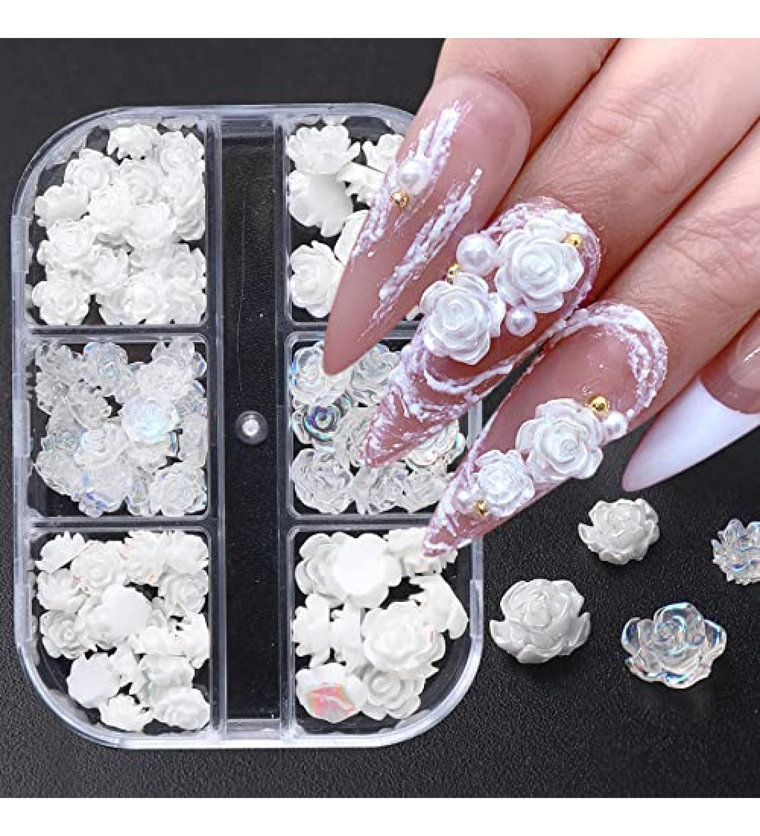 3D White Aurora Camellia Nail Charms - 90Pcs Elegant Wedding Nail Art Jewelry for DIY Decorations - Buy Online on SooperMarket.com