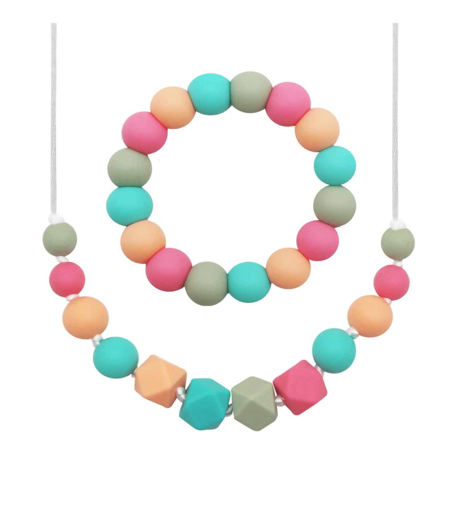 2 Pack Baby Teething Necklace Set for Mom and Toddler - Sensory Chew Necklaces for Anxiety Relief and Teething - Nursing Bracelet Included - Buy Online on SooperMarket.com