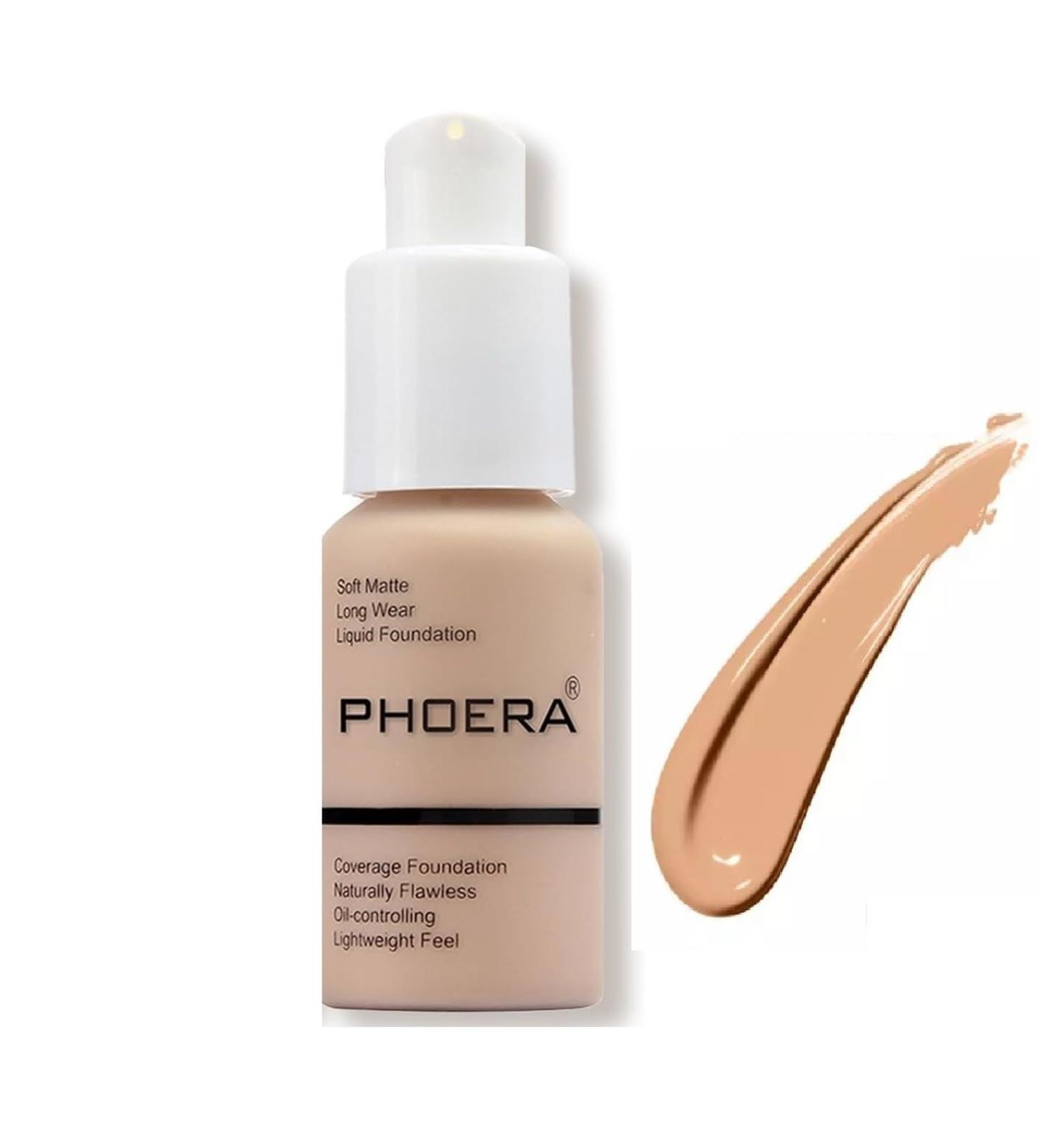 Phooera Fulll Coverage Liquid foundation Matte Finish Concealer Long wear 24hrs Oil Controlling Naturally Flawless Lightweigt Feel Buildable (104 BUFF BEIGE) - Buy Online on SooperMarket.com